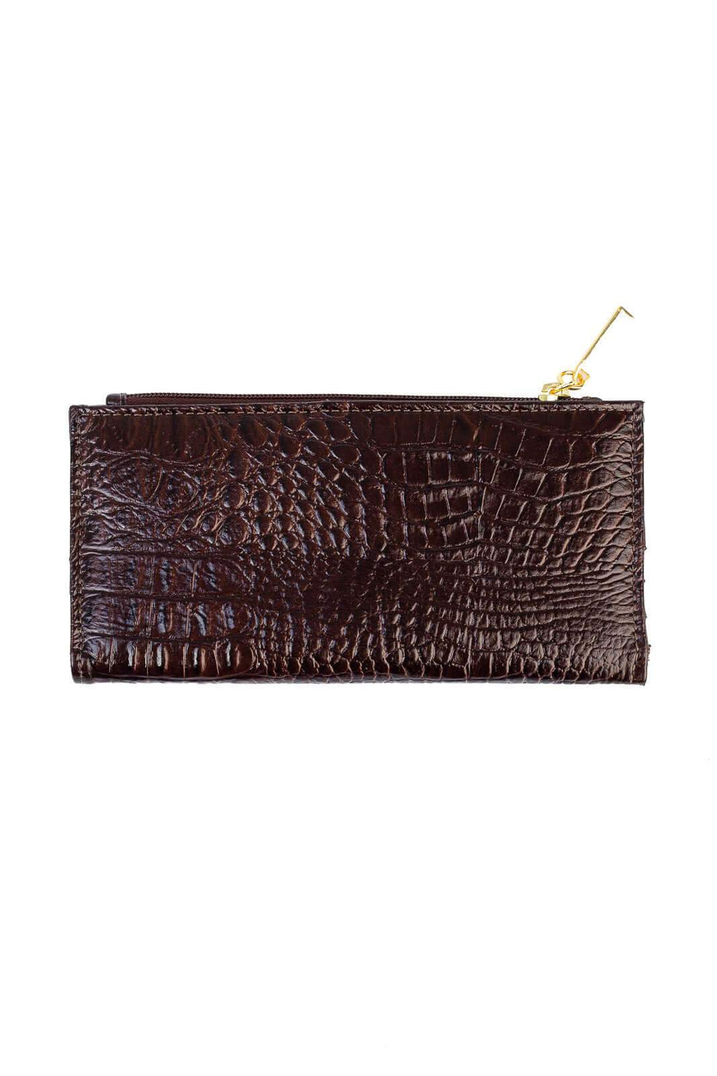 Carteira feminina de couro croco Cléo 9,5x19cm - Enluaze