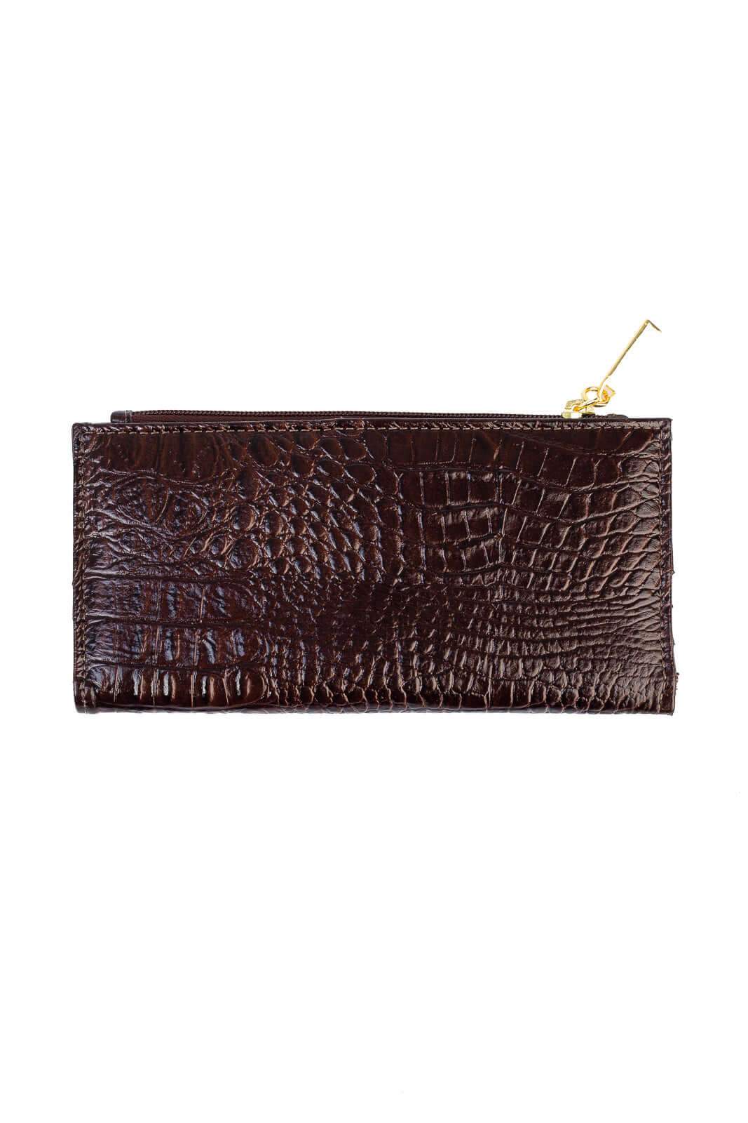 Carteira feminina de couro croco Cléo 9,5x19cm - Enluaze