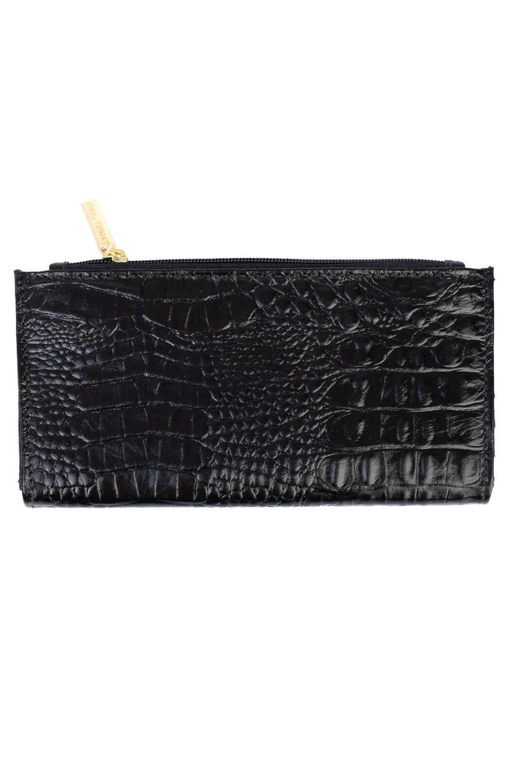Carteira feminina de couro croco Cléo 9,5x19cm - Enluaze