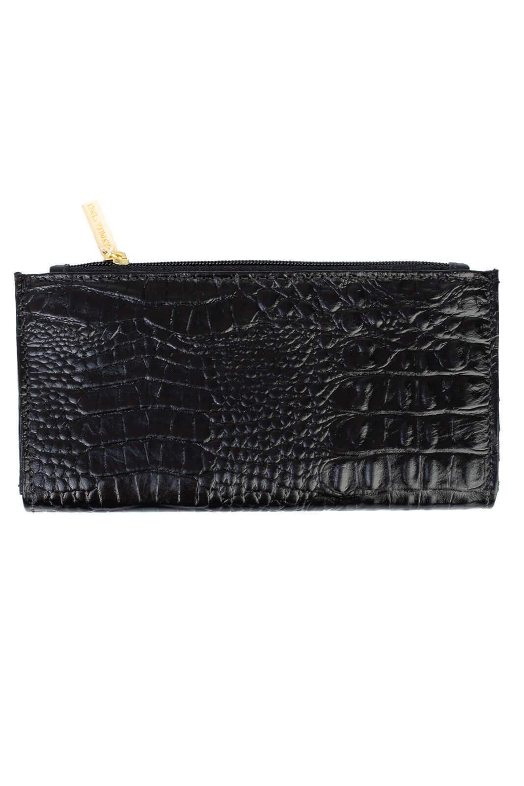 Carteira feminina de couro croco Cléo 9,5x19cm - Enluaze