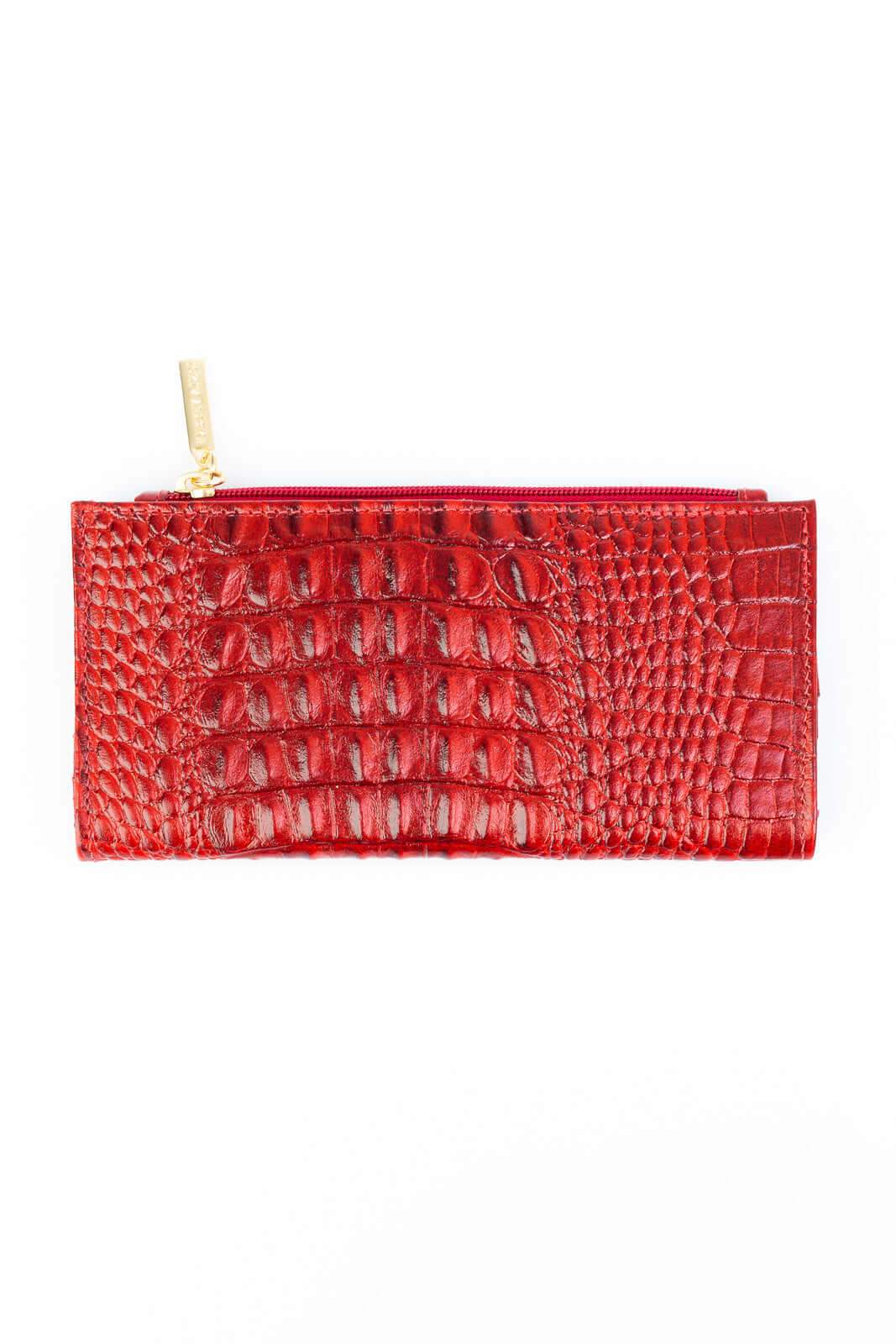 Carteira feminina de couro croco Cléo 9,5x19cm - Enluaze