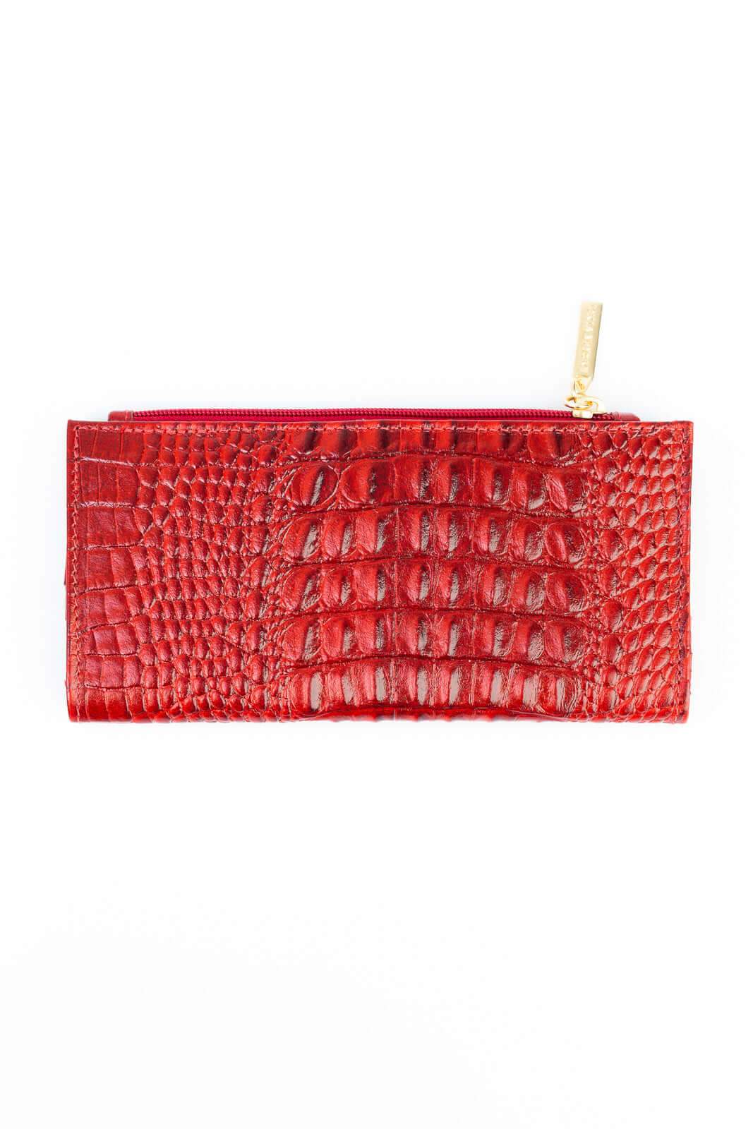 Carteira feminina de couro croco Cléo 9,5x19cm - Enluaze