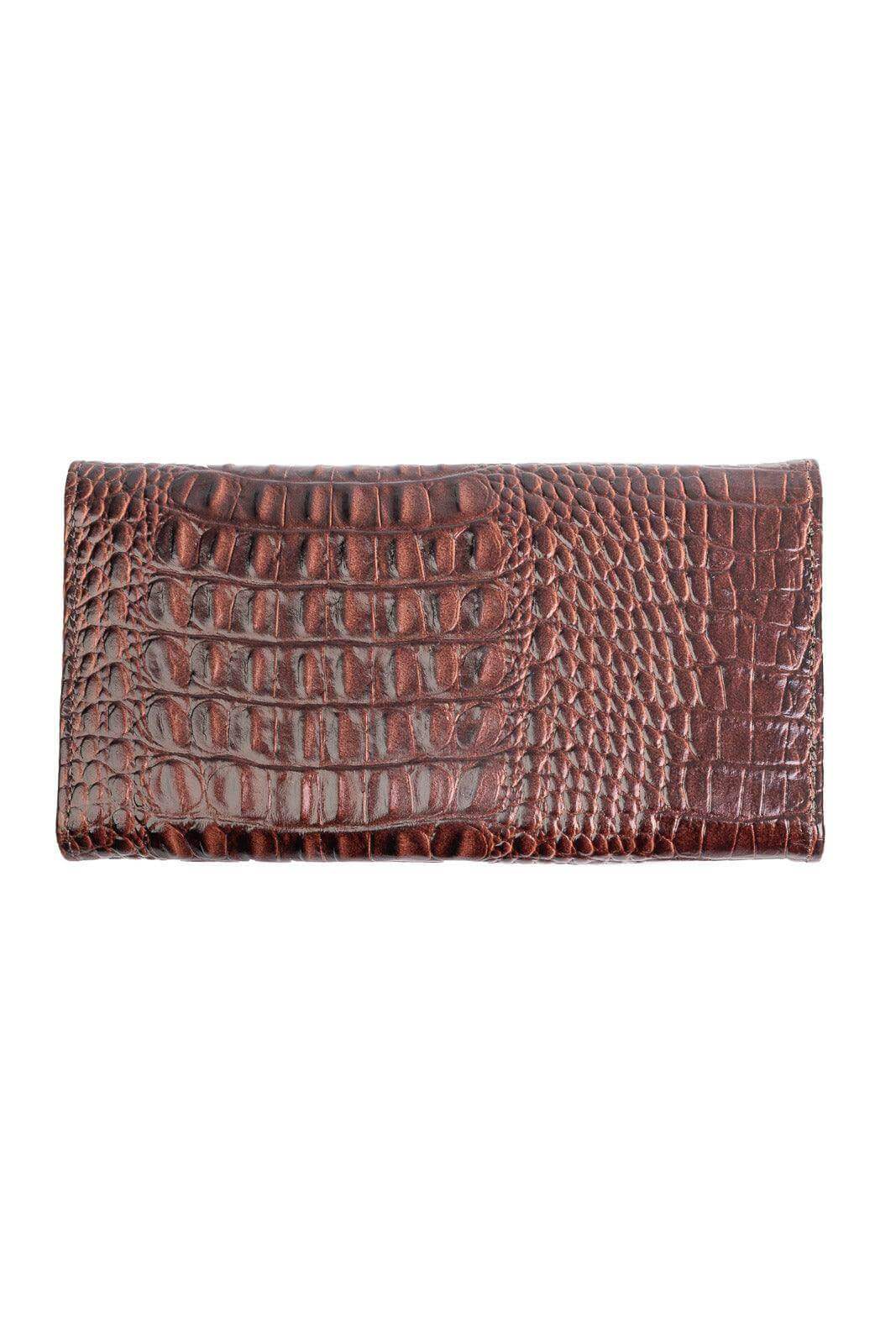 Carteira feminina de couro croco Kate 10,5x19,5cm - Enluaze