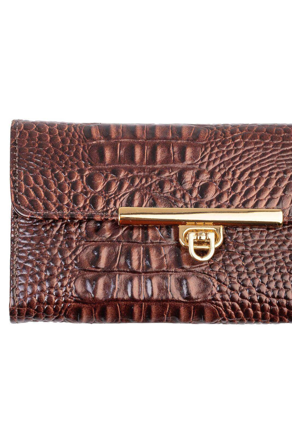 Carteira feminina de couro croco Kate 10,5x19,5cm - Enluaze