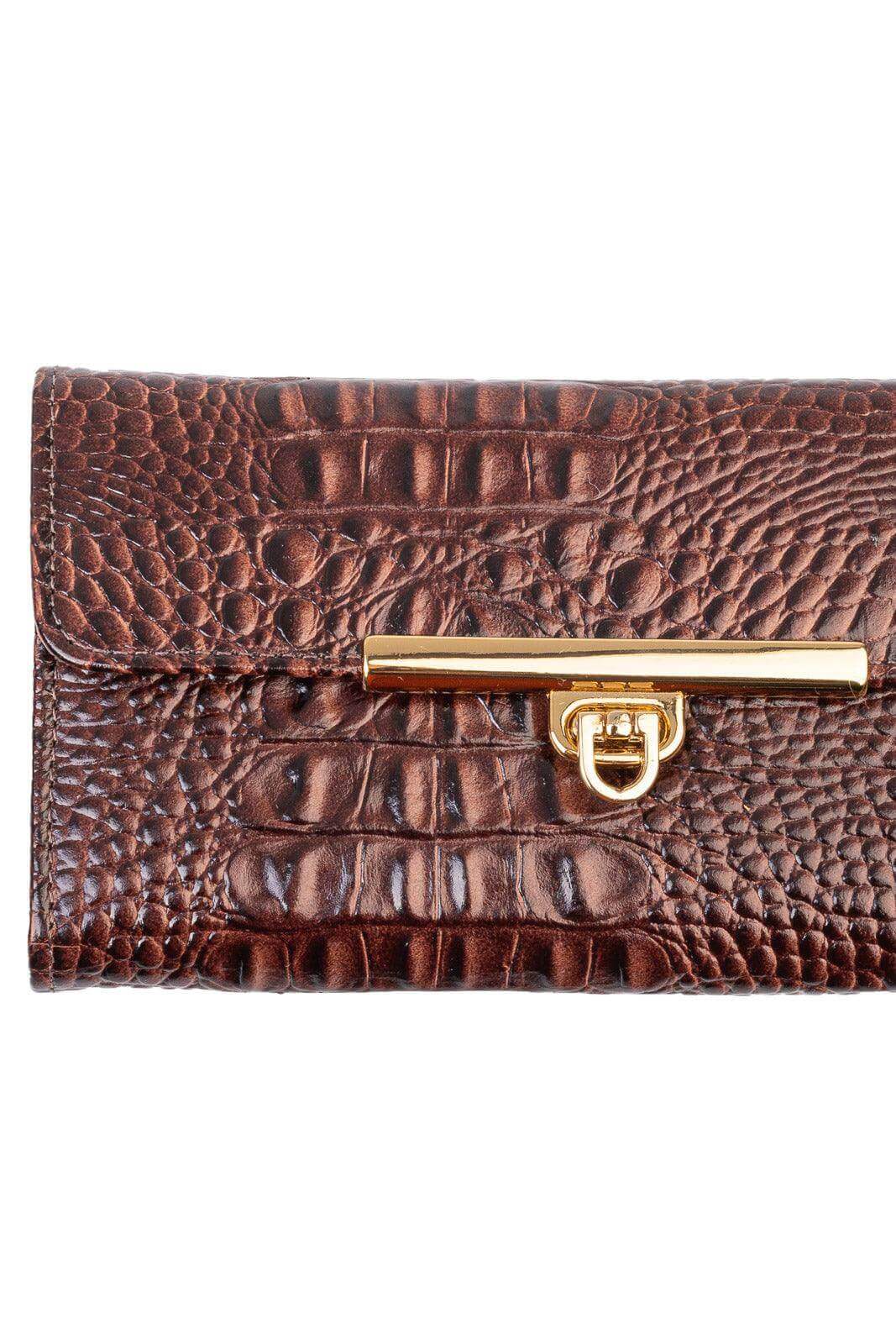 Carteira feminina de couro croco Kate 10,5x19,5cm - Enluaze