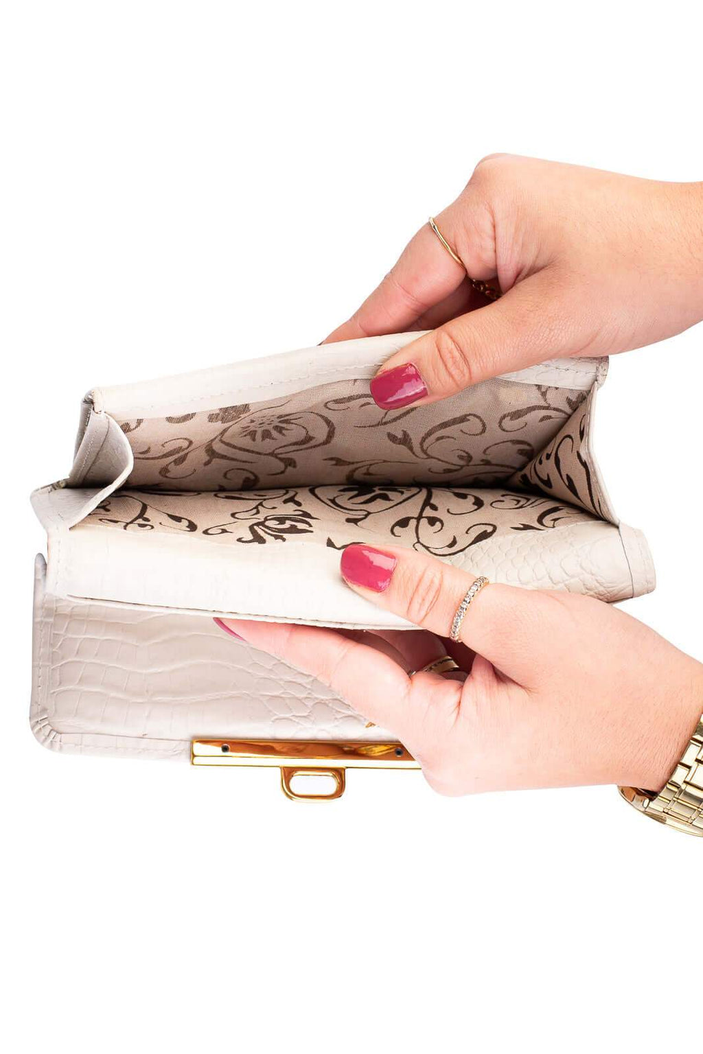 Carteira feminina de couro croco Kate 10,5x19,5cm - Enluaze