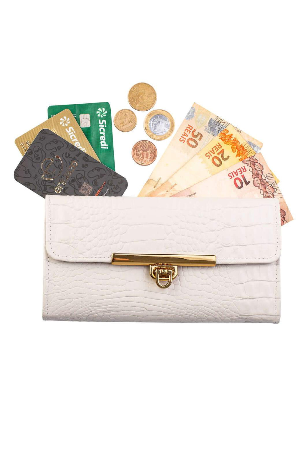 Carteira feminina de couro croco Kate 10,5x19,5cm - Enluaze