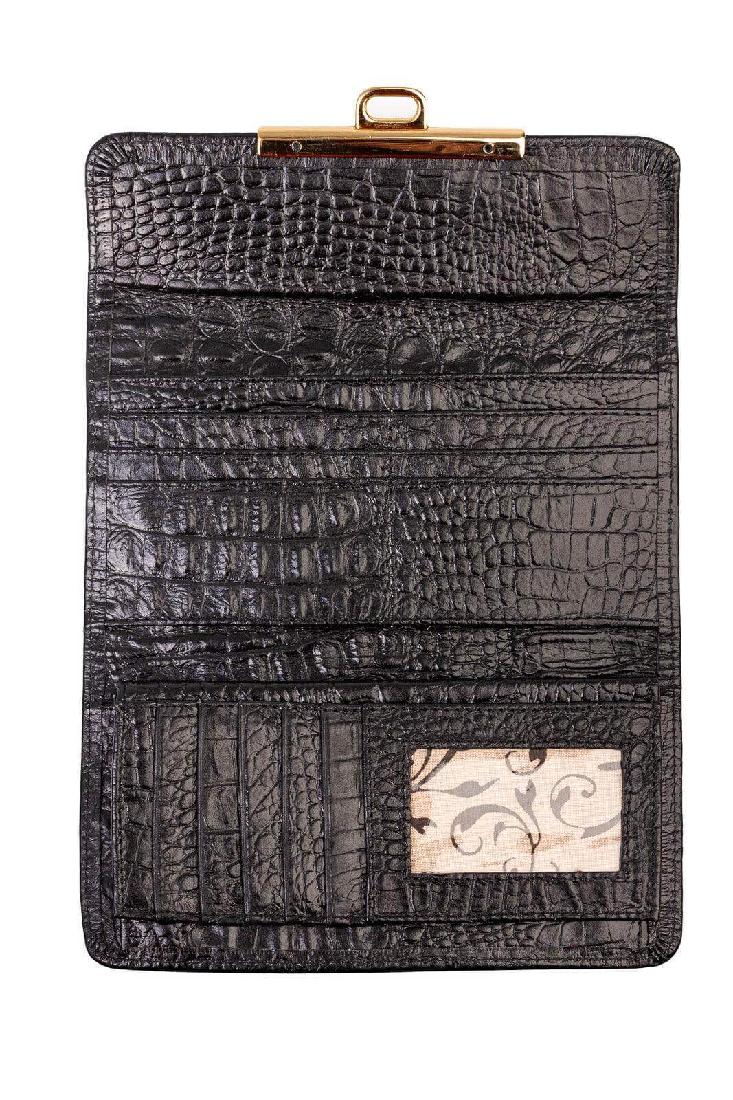 Carteira feminina de couro croco Kate 10,5x19,5cm - Enluaze