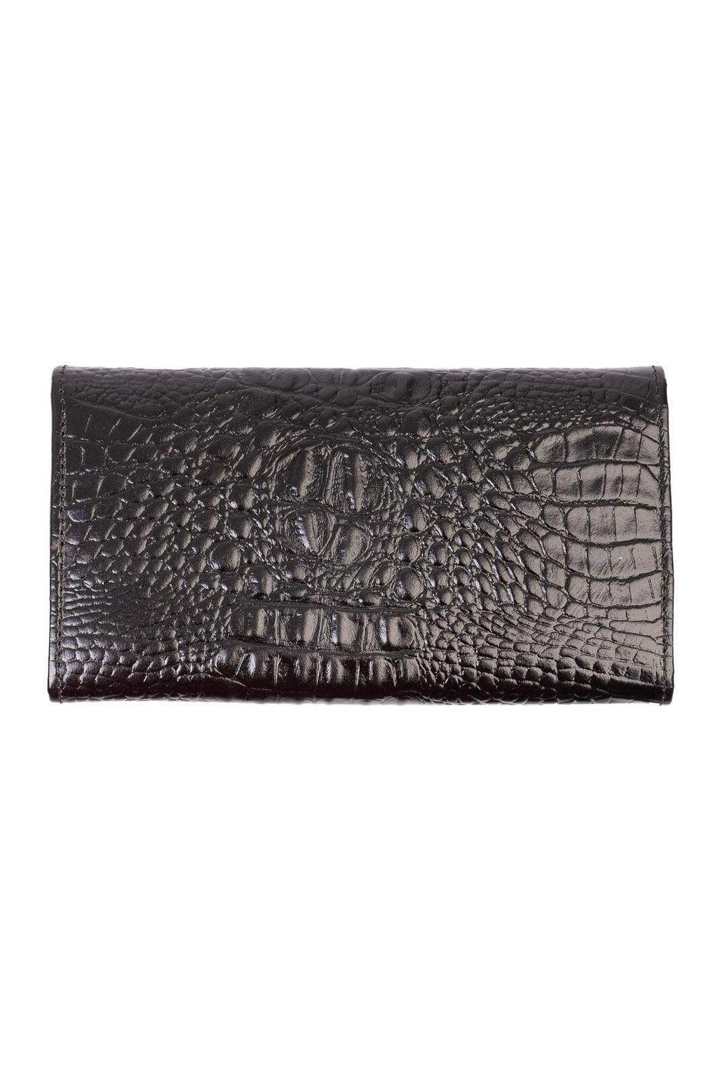 Carteira feminina de couro croco Kate 10,5x19,5cm - Enluaze