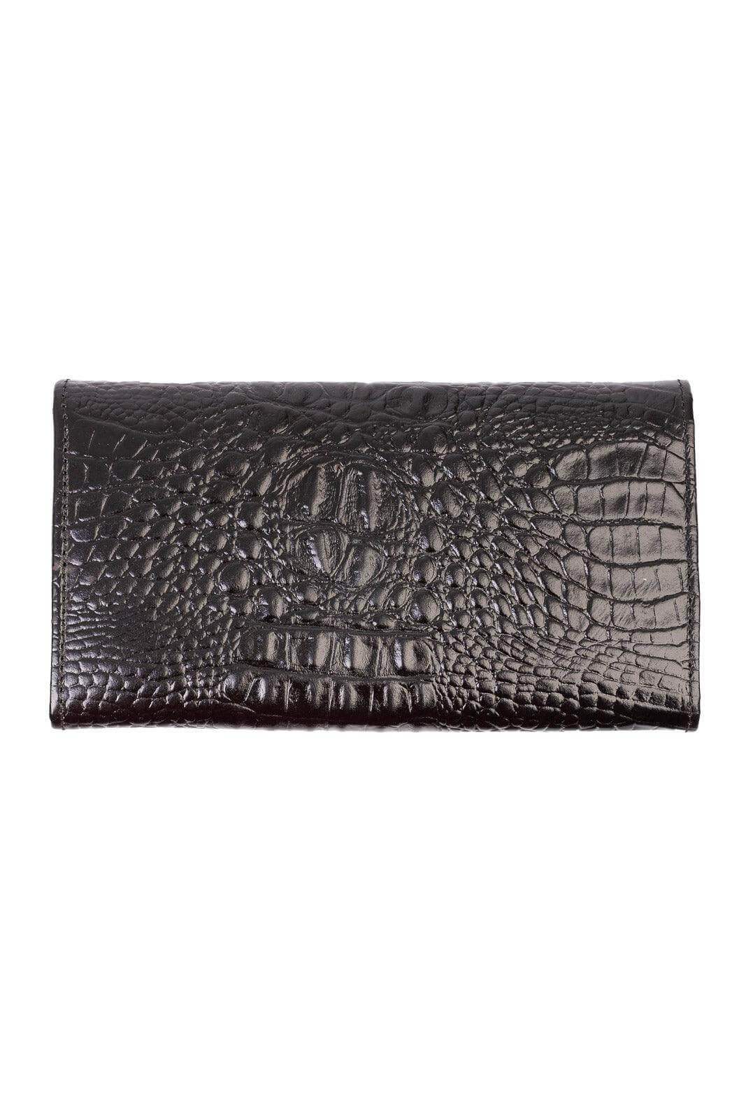 Carteira feminina de couro croco Kate 10,5x19,5cm - Enluaze