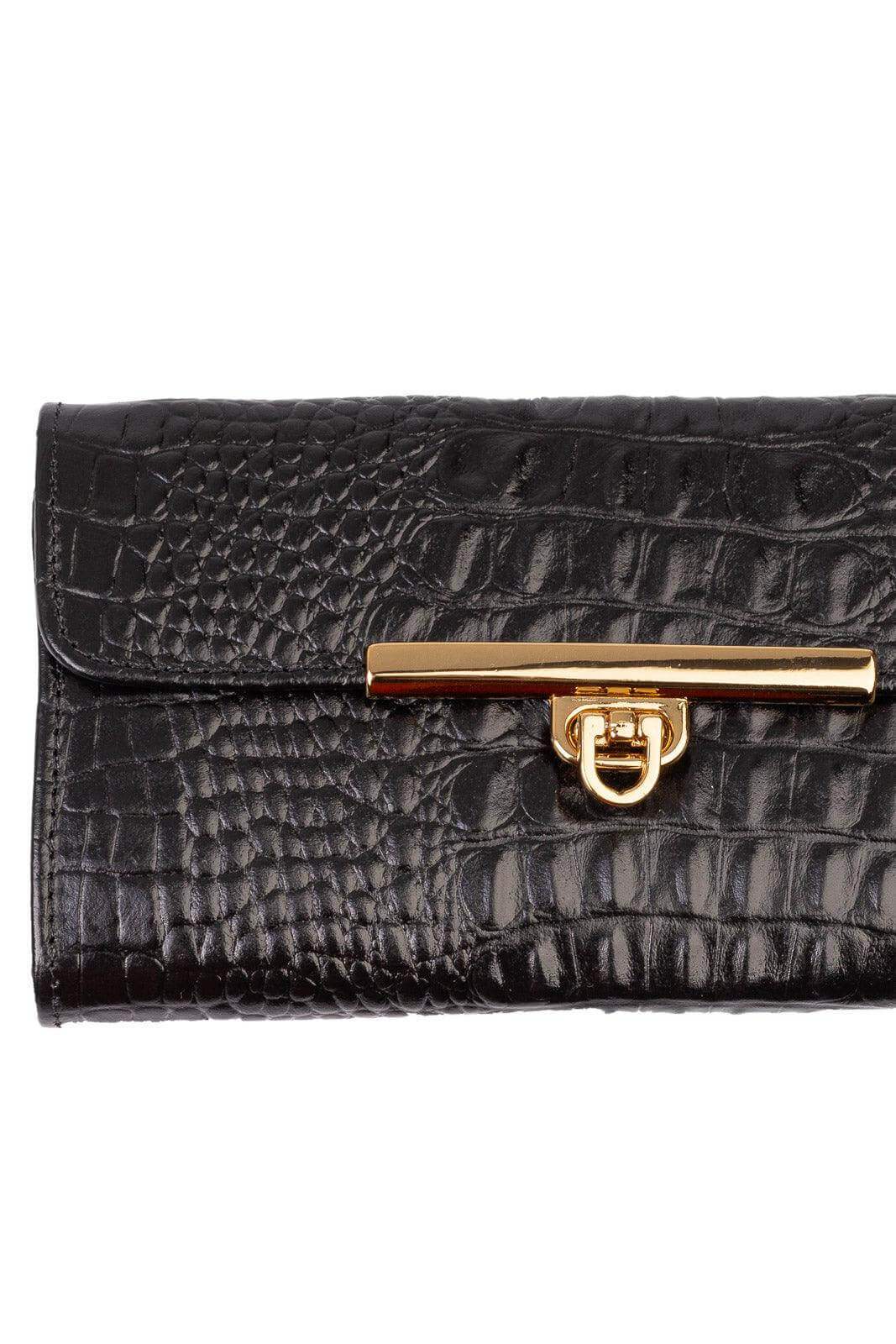 Carteira feminina de couro croco Kate 10,5x19,5cm - Enluaze