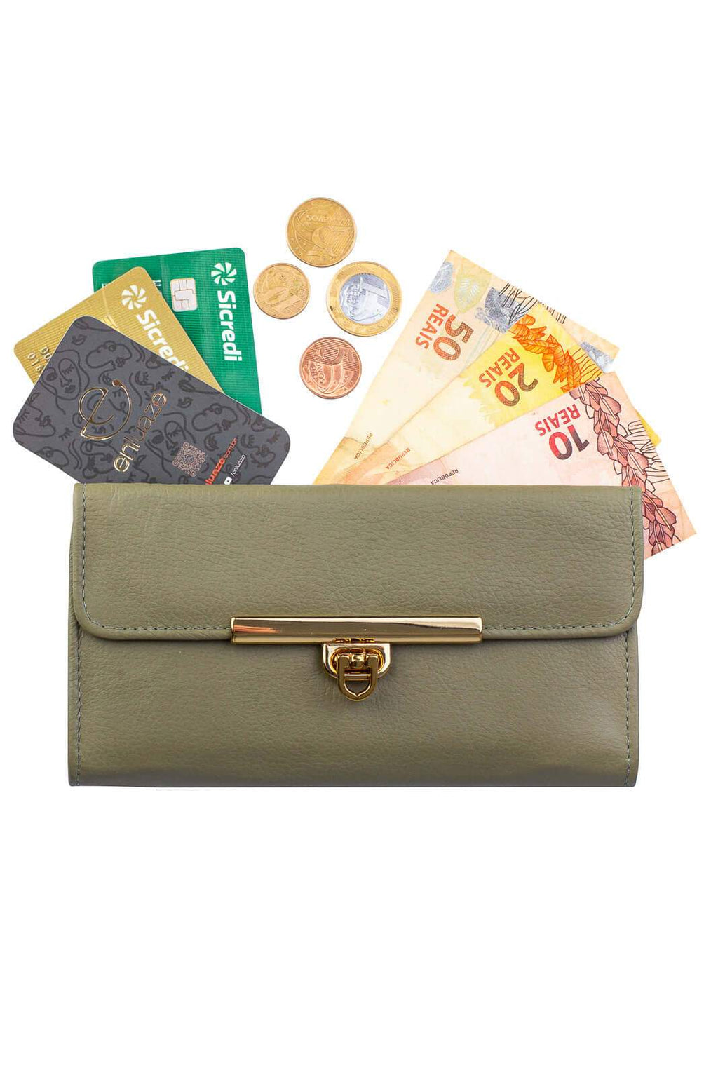 Carteira feminina de couro liso Kate 10,5x19,5cm - Enluaze