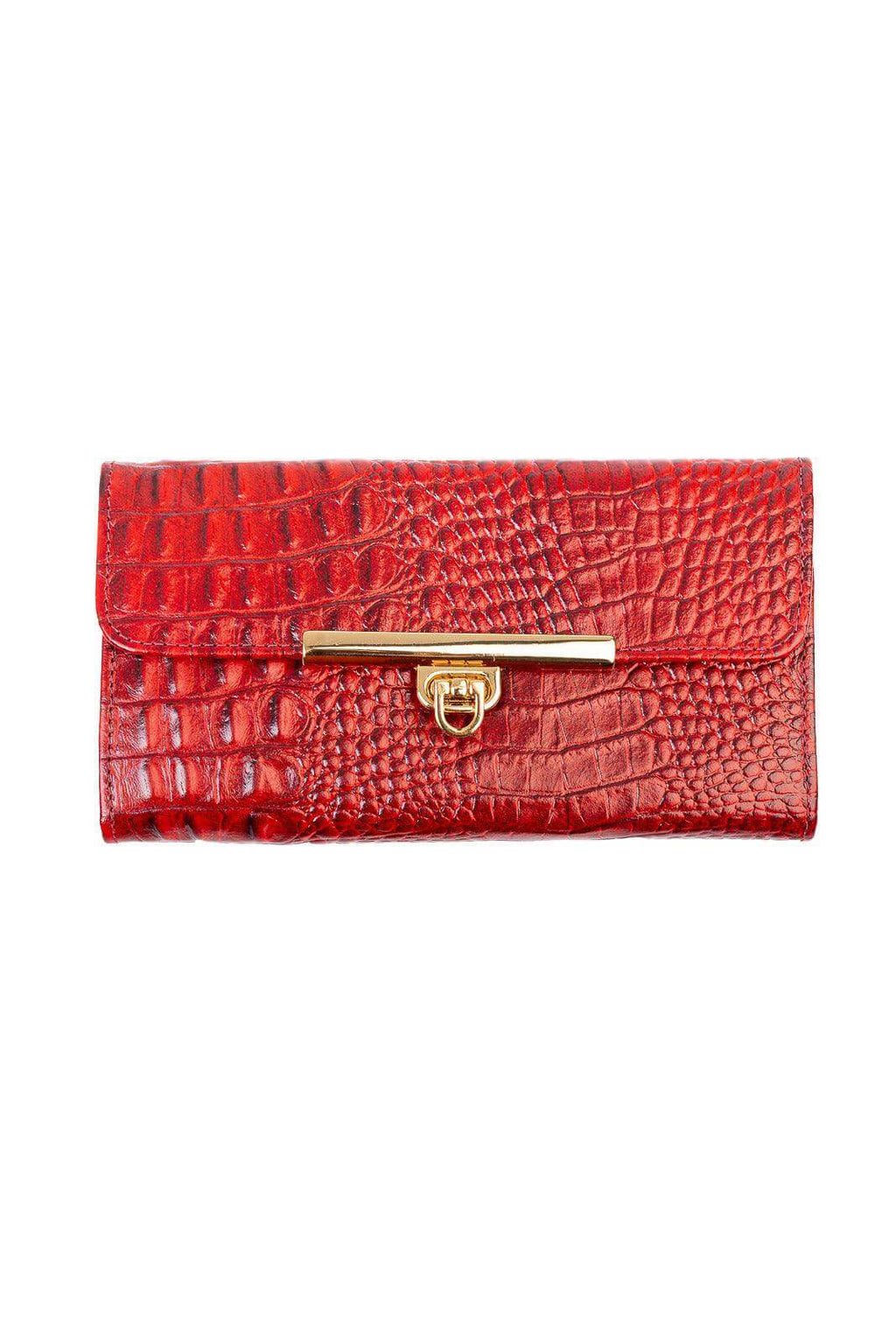 Carteira feminina de couro croco Kate 10,5x19,5cm - Enluaze