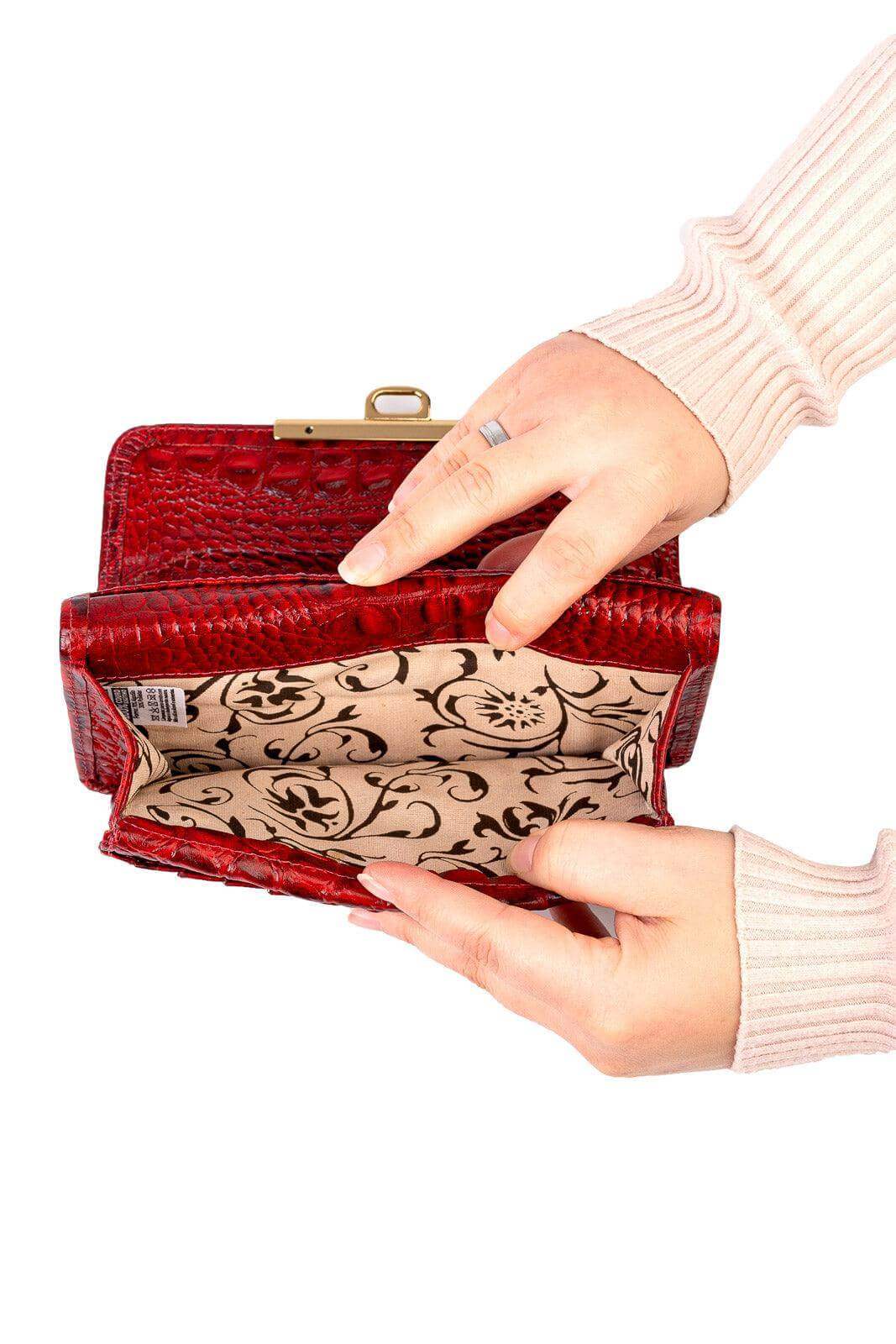 Carteira feminina de couro croco Kate 10,5x19,5cm - Enluaze