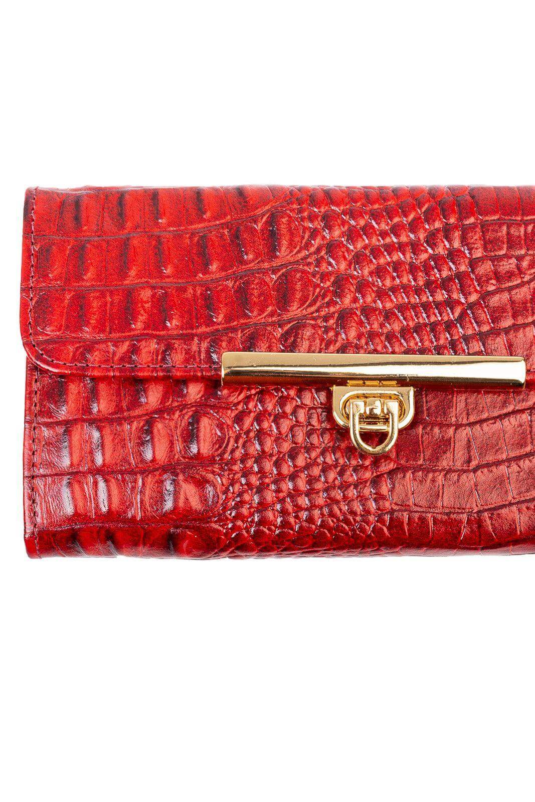 Carteira feminina de couro croco Kate 10,5x19,5cm - Enluaze