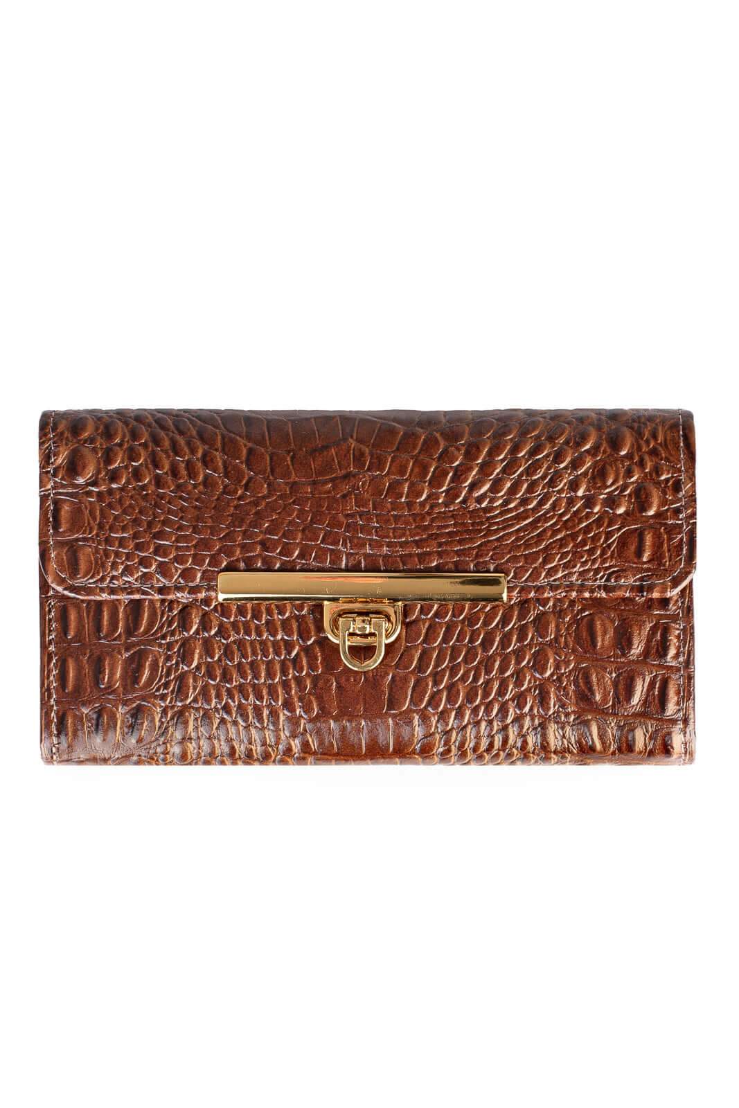 Carteira feminina de couro croco Kate 10,5x19,5cm - Enluaze