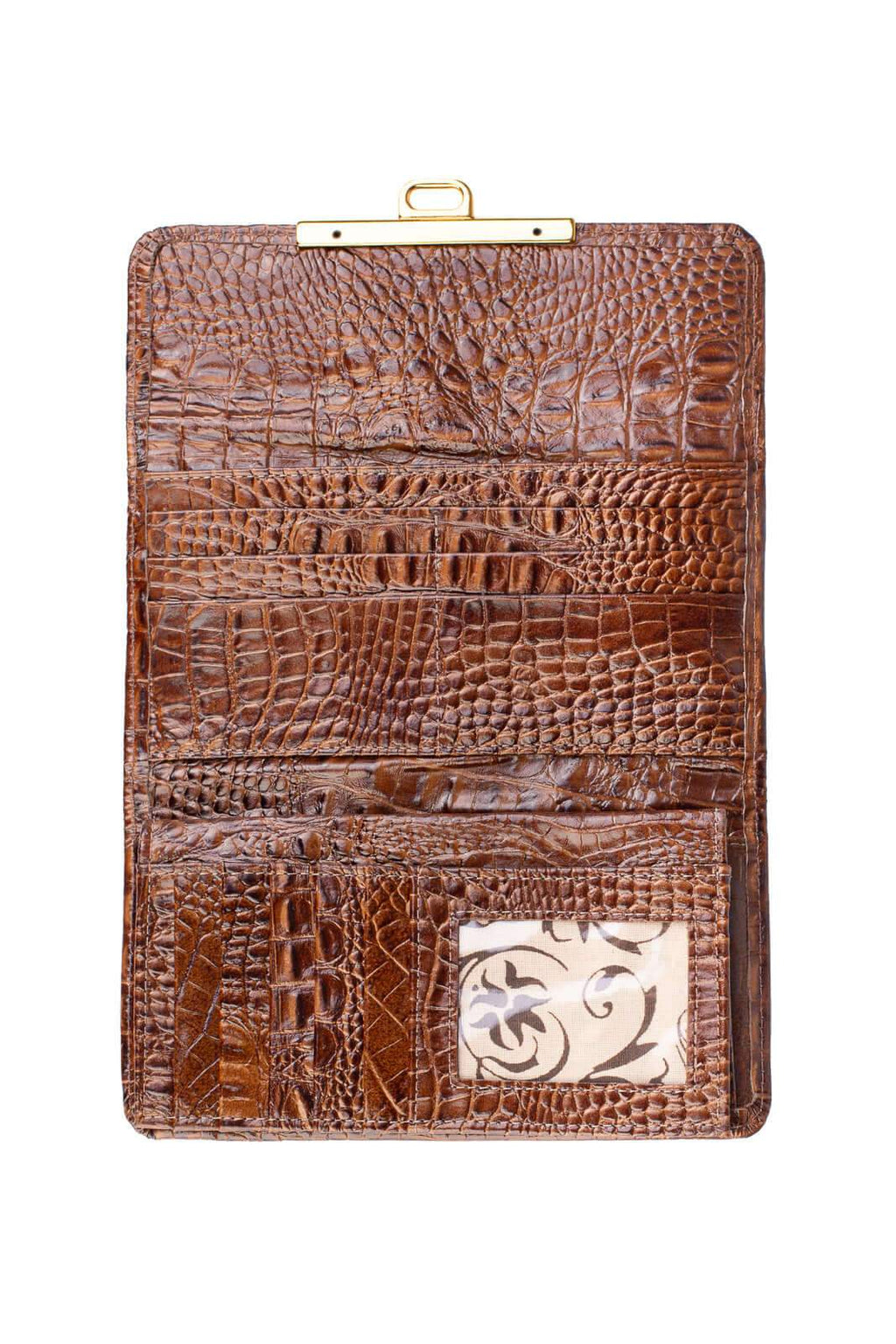 Carteira feminina de couro croco Kate 10,5x19,5cm - Enluaze