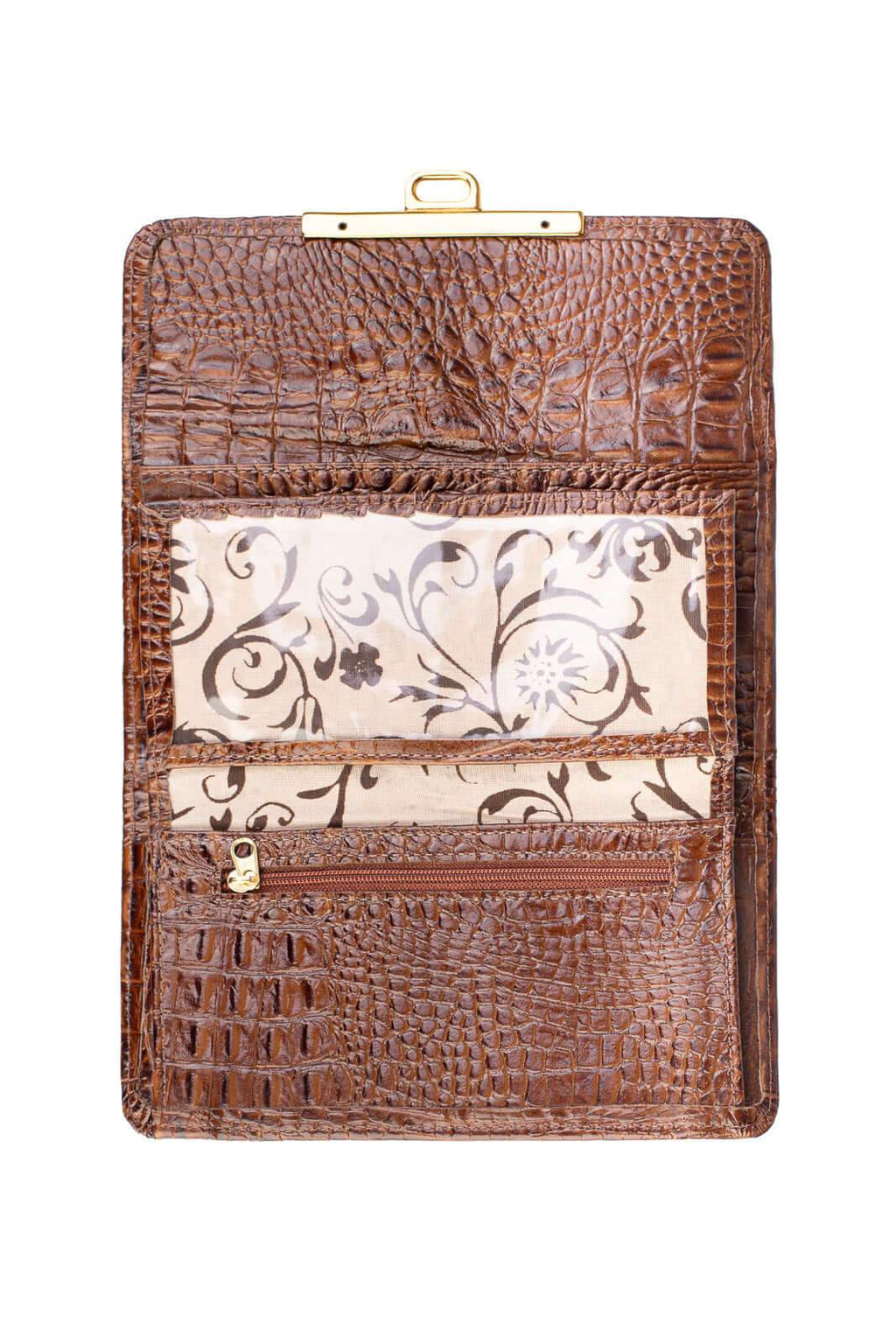 Carteira feminina de couro croco Kate 10,5x19,5cm - Enluaze