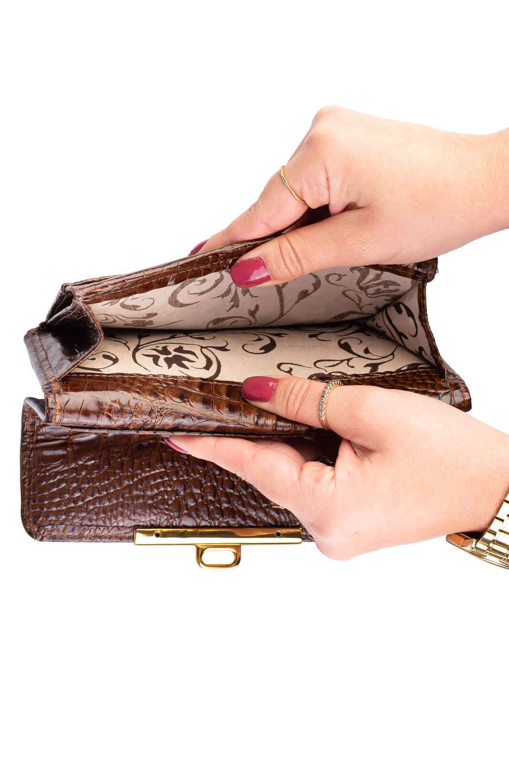 Carteira feminina de couro croco Kate 10,5x19,5cm - Enluaze