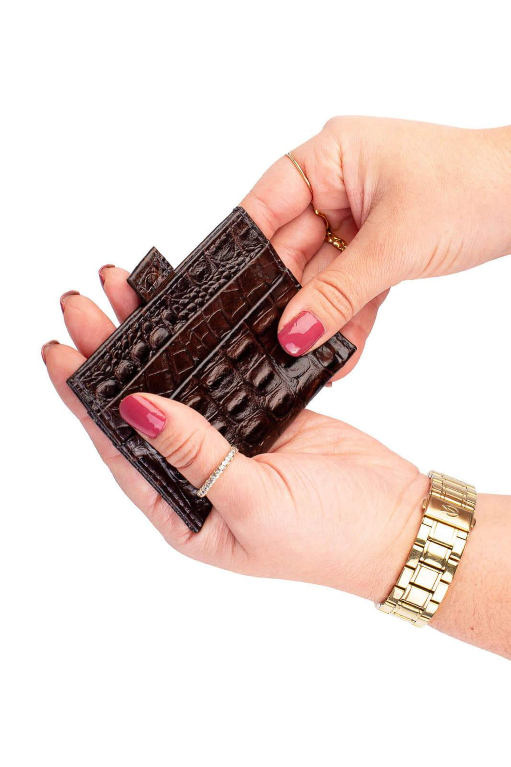 Porta cartões de couro croco Ianna 8x10cm - Enluaze