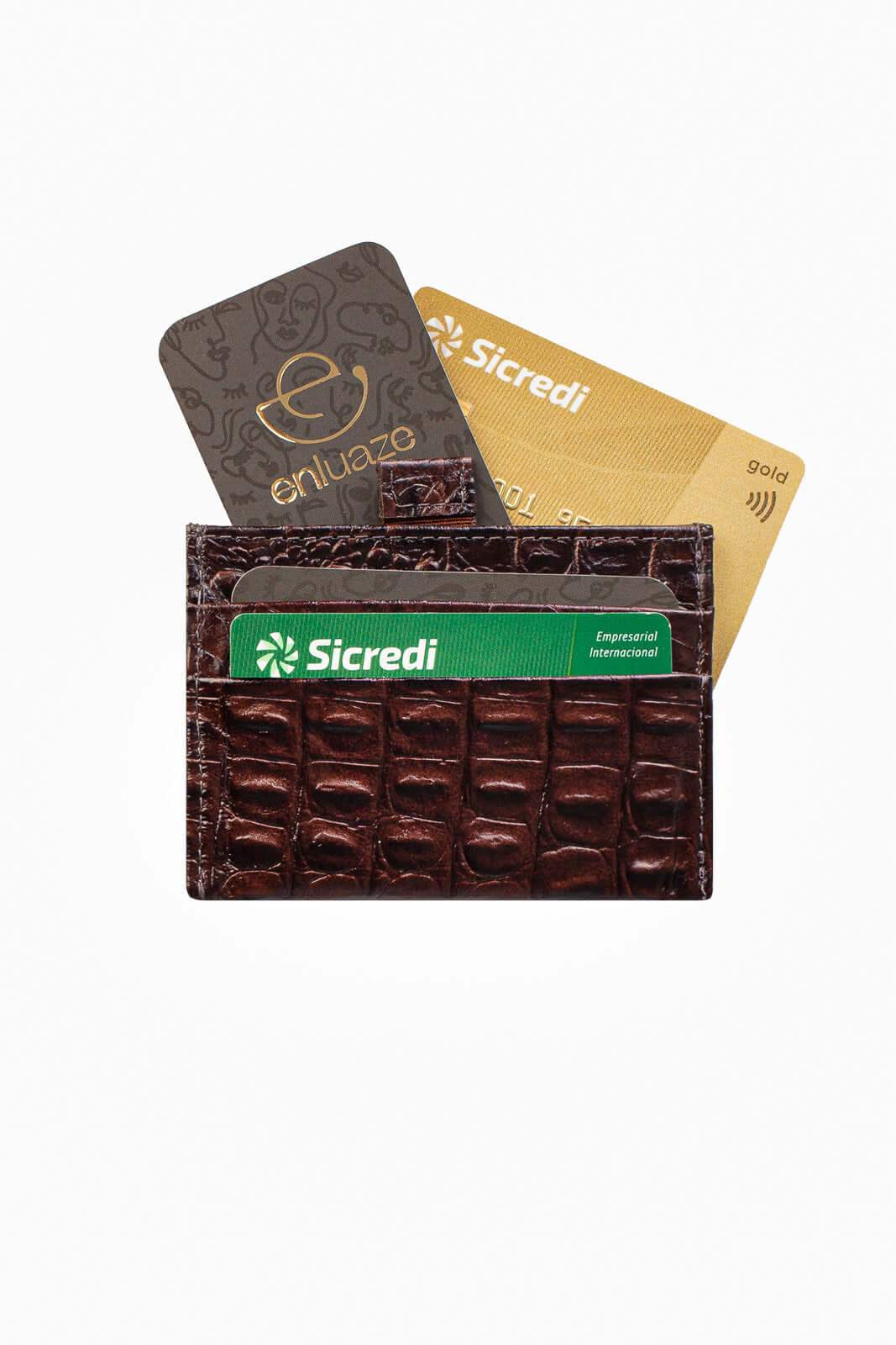 Porta cartões de couro croco Ianna 8x10cm - Enluaze