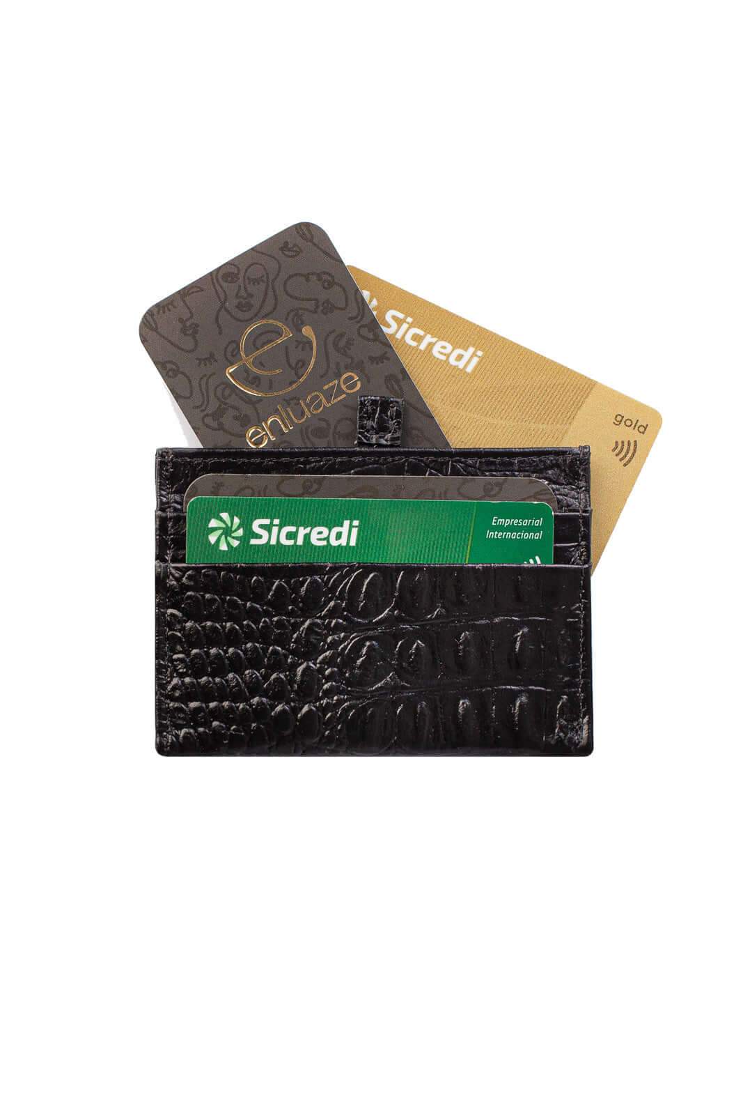 Porta cartões de couro croco Ianna 8x10cm - Enluaze