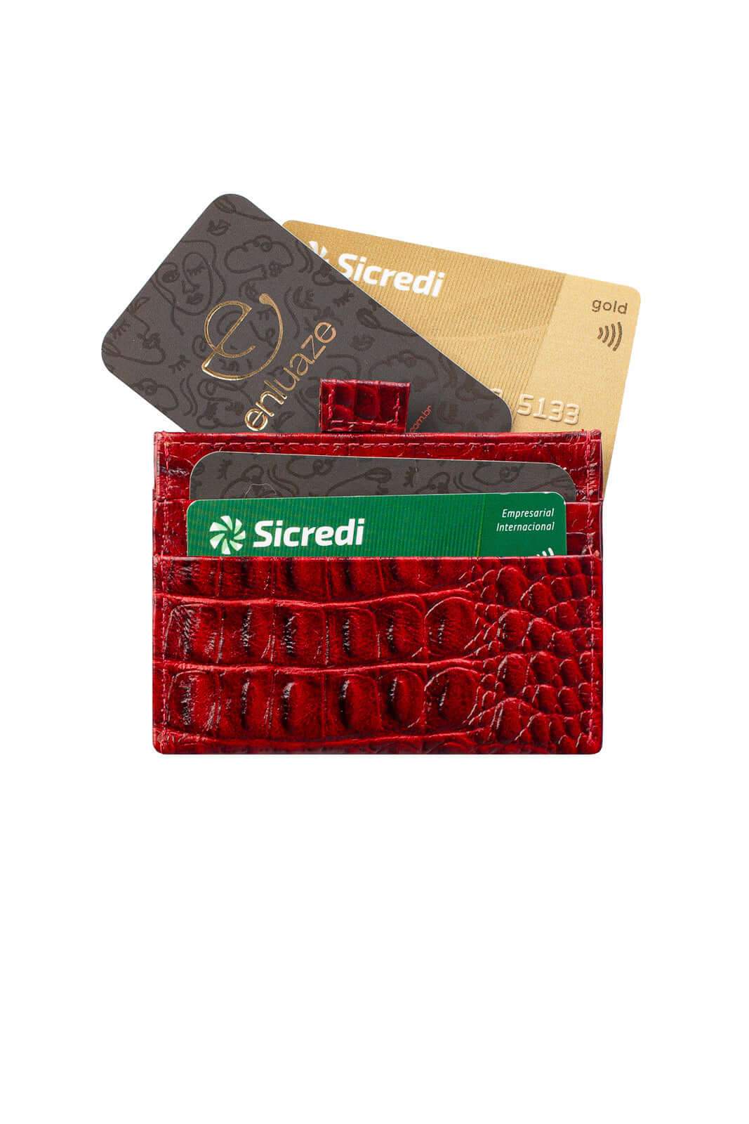 Porta cartões de couro croco Ianna 8x10cm - Enluaze