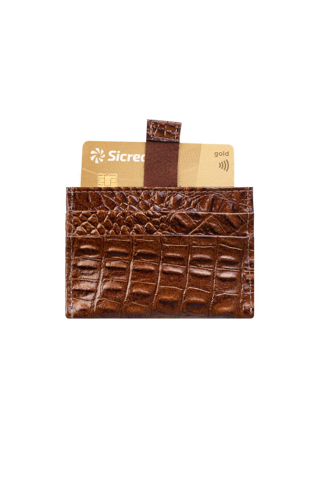 Porta cartões de couro croco Ianna 8x10cm - Enluaze