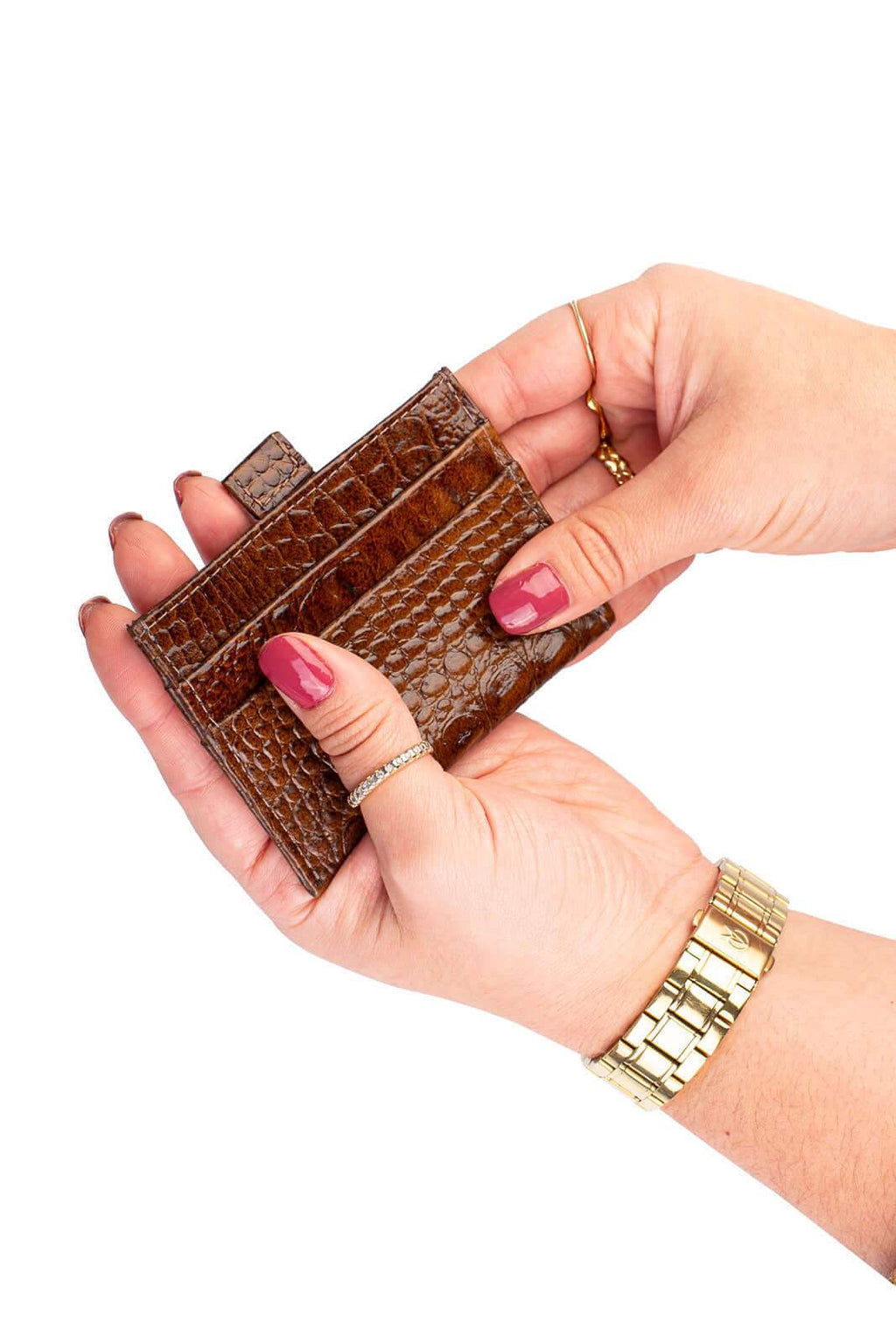 Porta cartões de couro croco Ianna 8x10cm - Enluaze