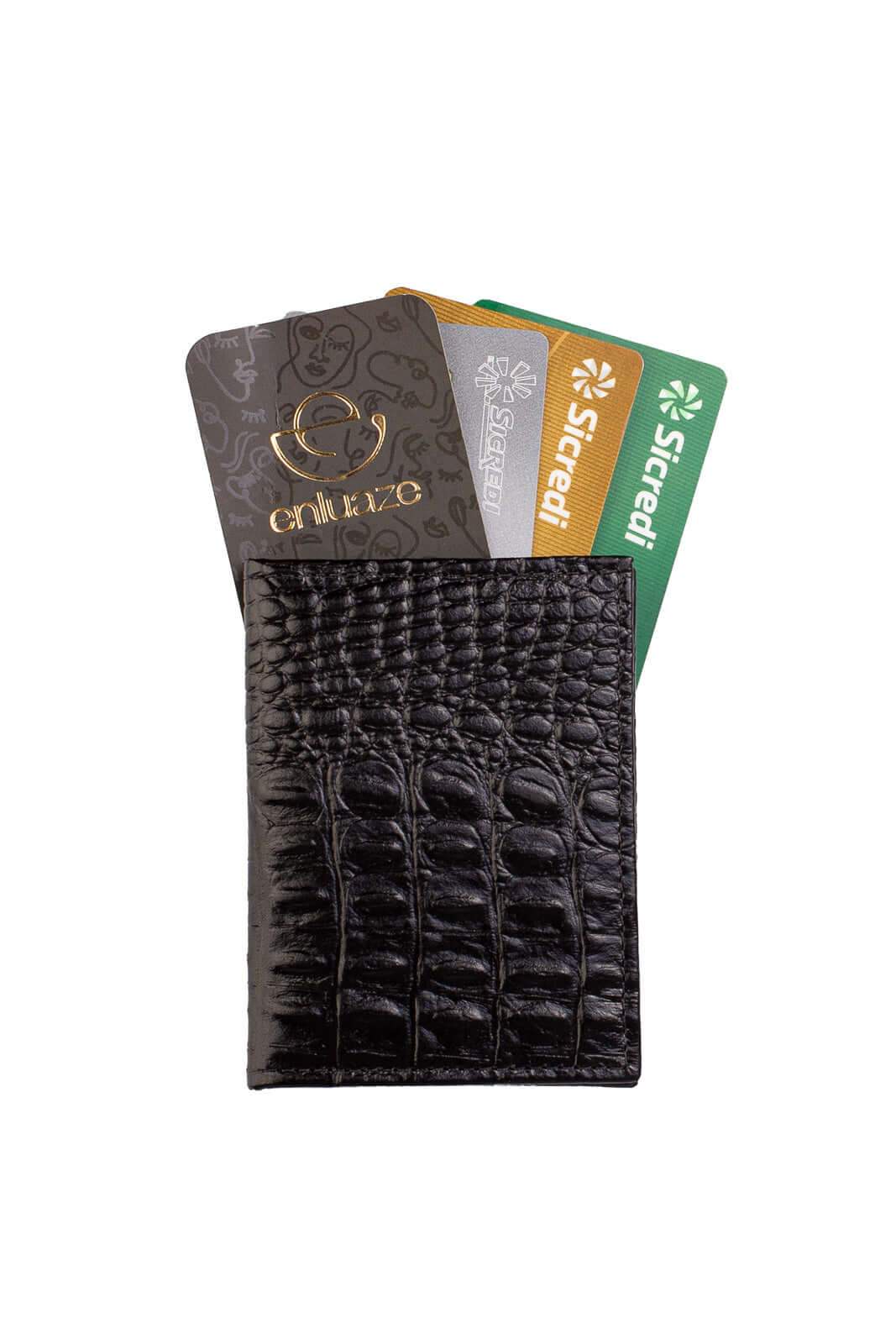 Porta cartões de couro croco Andréia 7,5x10cm - Enluaze