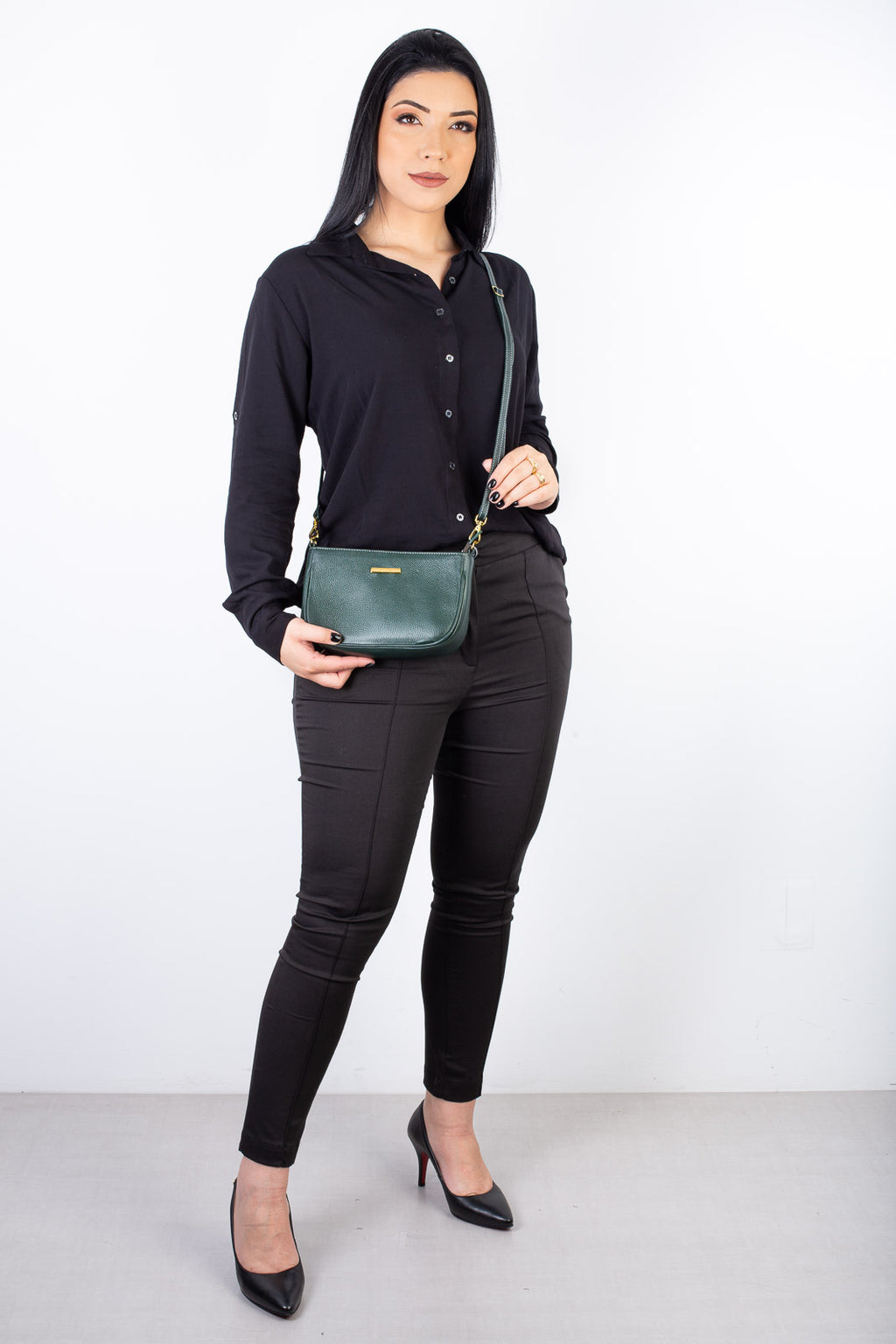 Bolsa tiracolo pequena de couro liso Iria