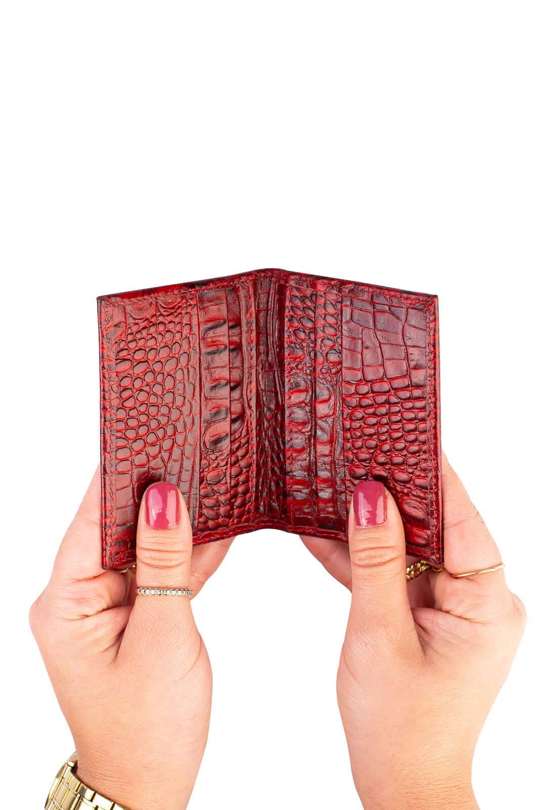 Porta cartões de couro croco Andréia 7,5x10cm - Enluaze