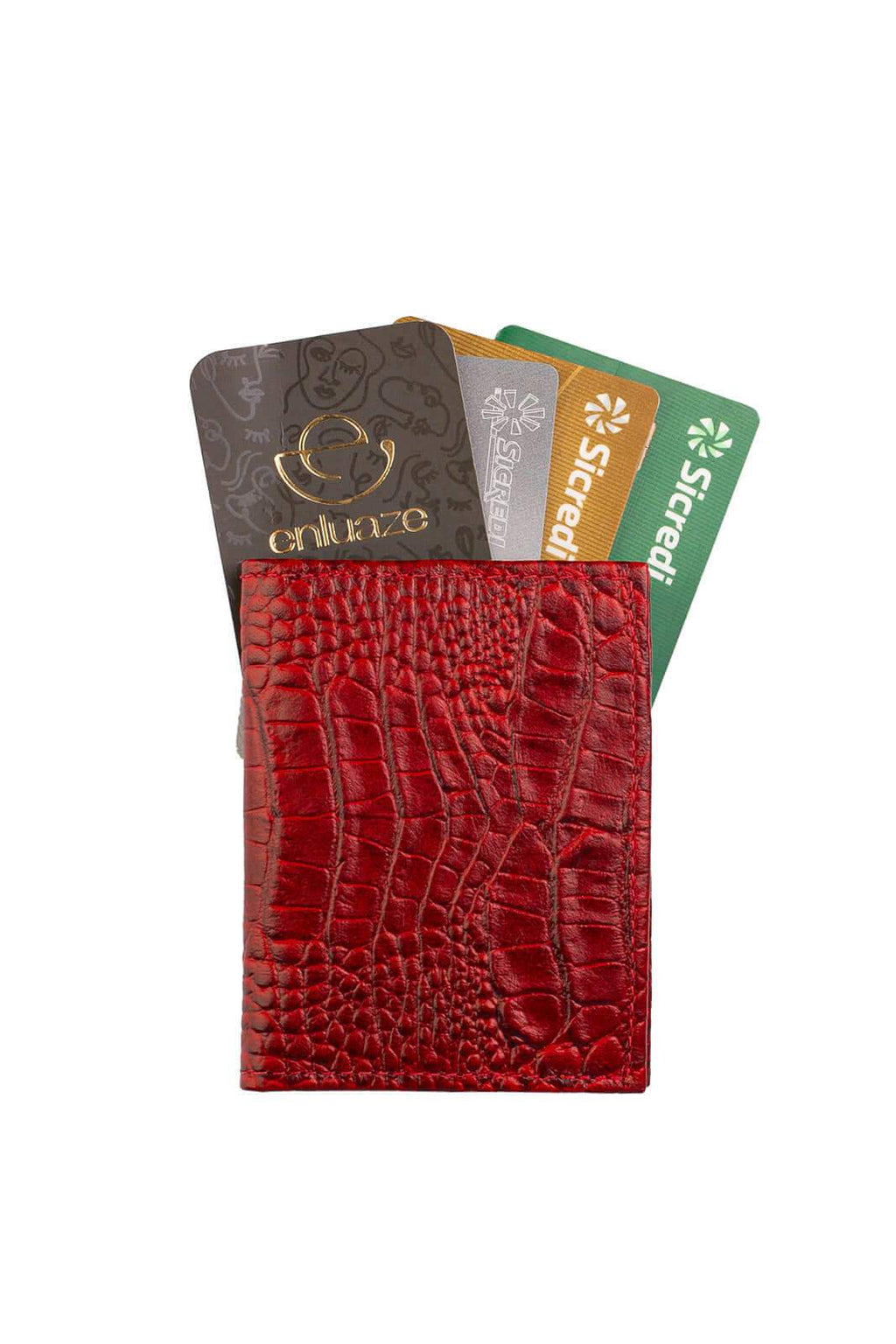 Porta cartões de couro croco Andréia 7,5x10cm - Enluaze