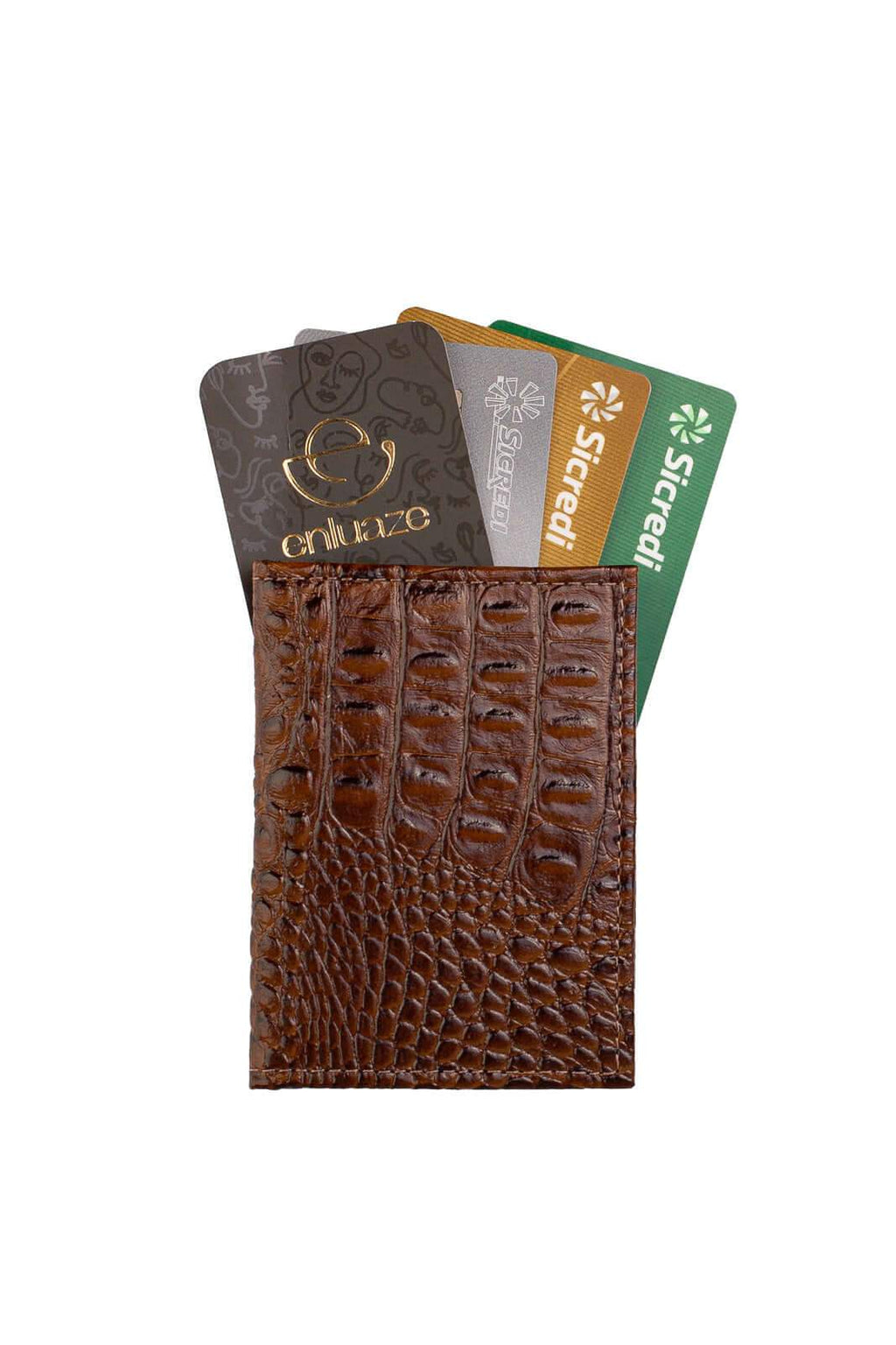 Porta cartões de couro croco Andréia 7,5x10cm - Enluaze