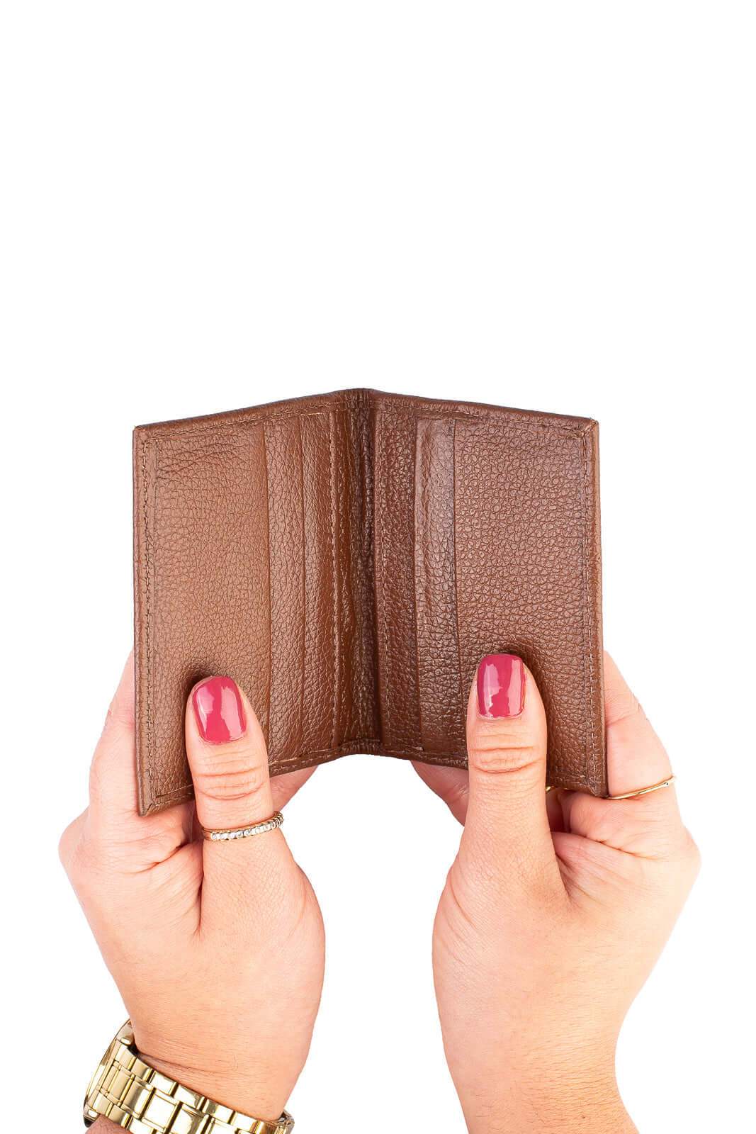 Porta cartões de couro liso Andréia 7,5x10cm