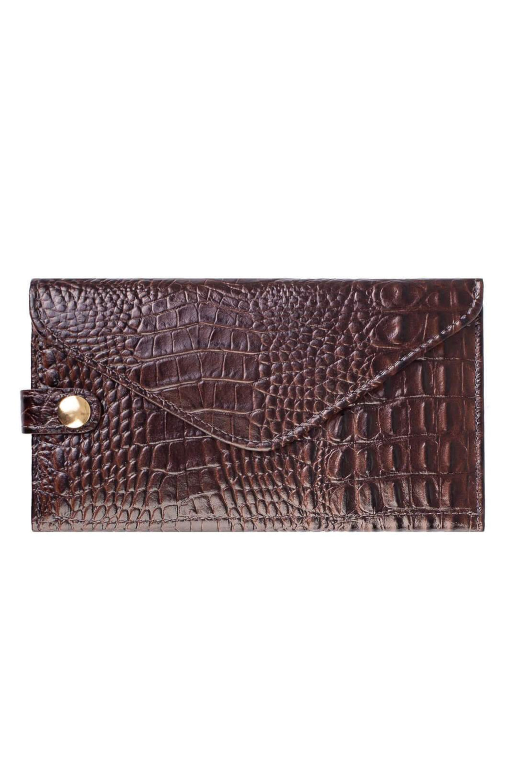 Carteira feminina de couro croco Clara 10,5x19cm - Enluaze