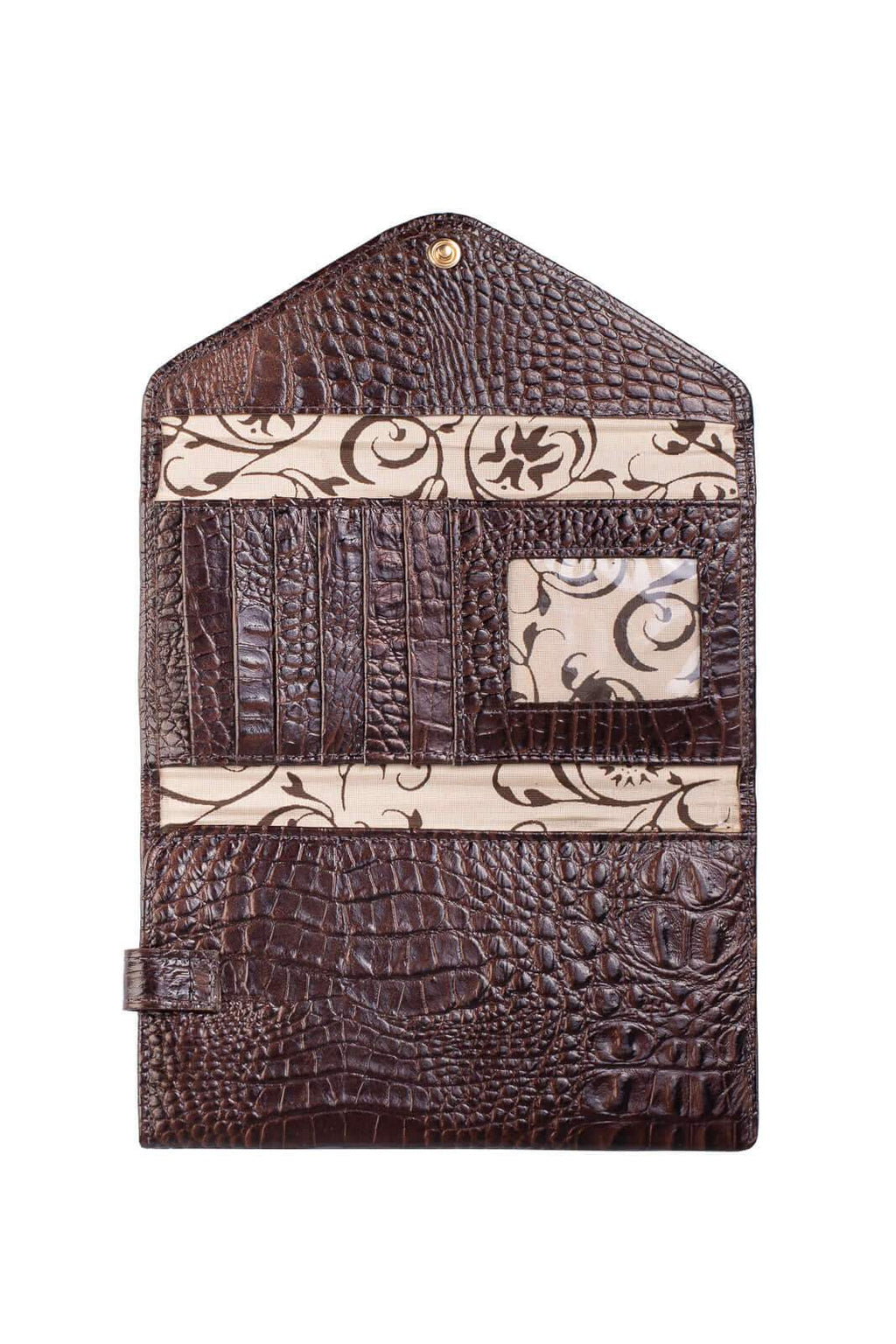 Carteira feminina de couro croco Clara 10,5x19cm - Enluaze