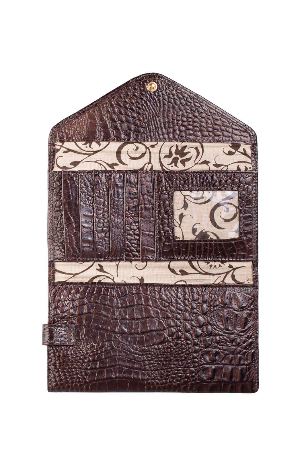 Carteira feminina de couro croco Clara 10,5x19cm - Enluaze