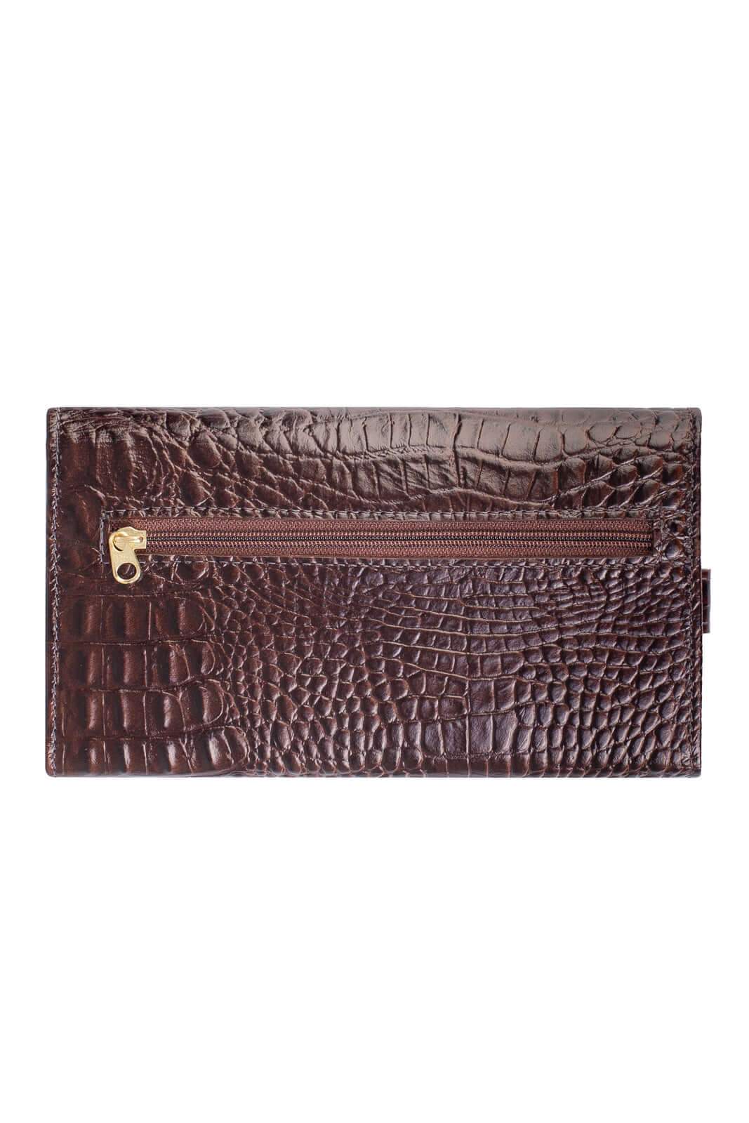 Carteira feminina de couro croco Clara 10,5x19cm - Enluaze