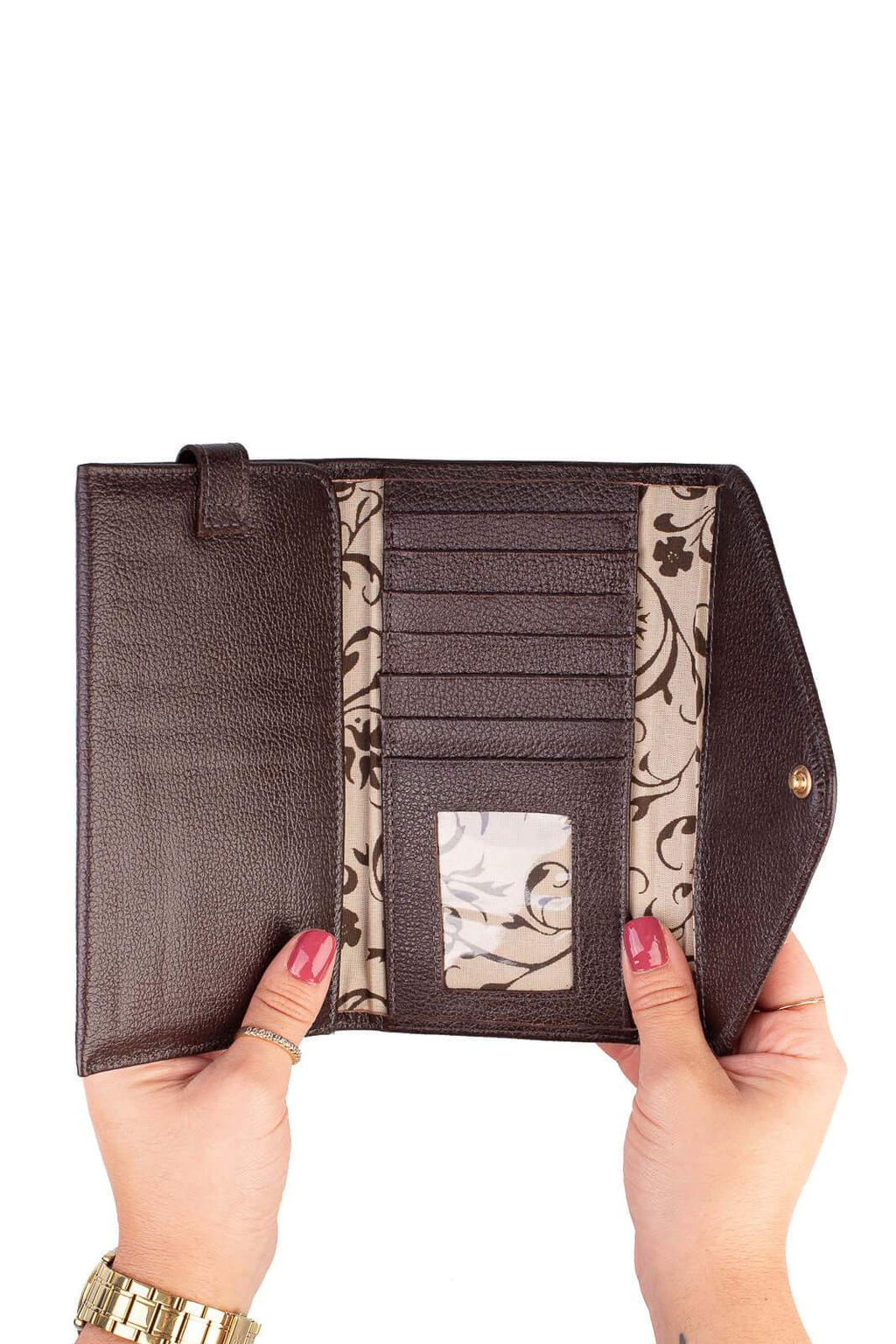 Carteira feminina de couro liso Clara 10,5x19cm - Enluaze