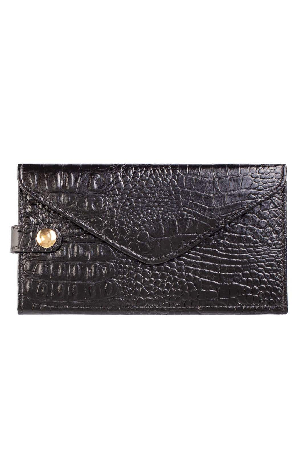 Carteira feminina de couro croco Clara 10,5x19cm - Enluaze