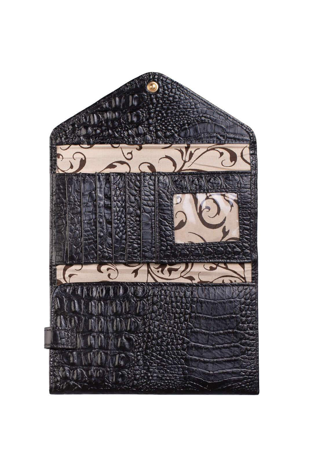 Carteira feminina de couro croco Clara 10,5x19cm - Enluaze