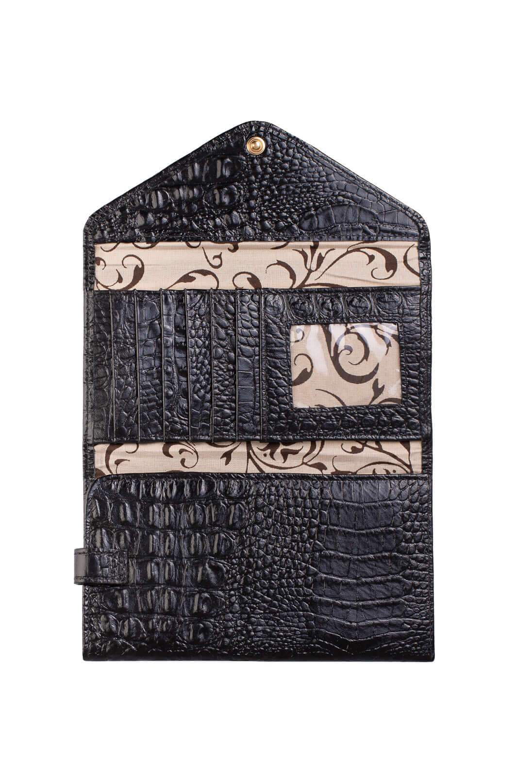 Carteira feminina de couro croco Clara 10,5x19cm - Enluaze