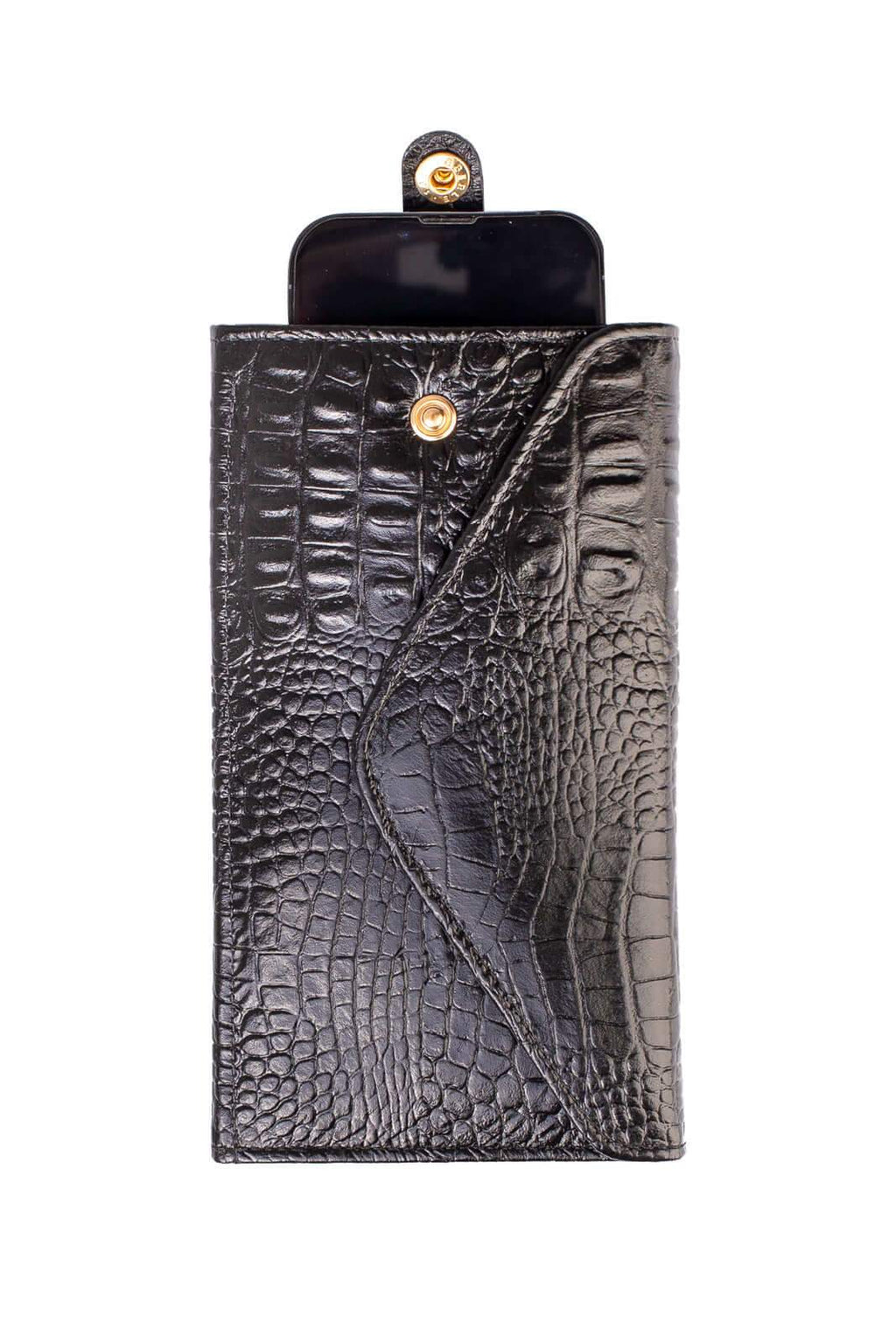 Carteira feminina de couro croco Clara 10,5x19cm - Enluaze