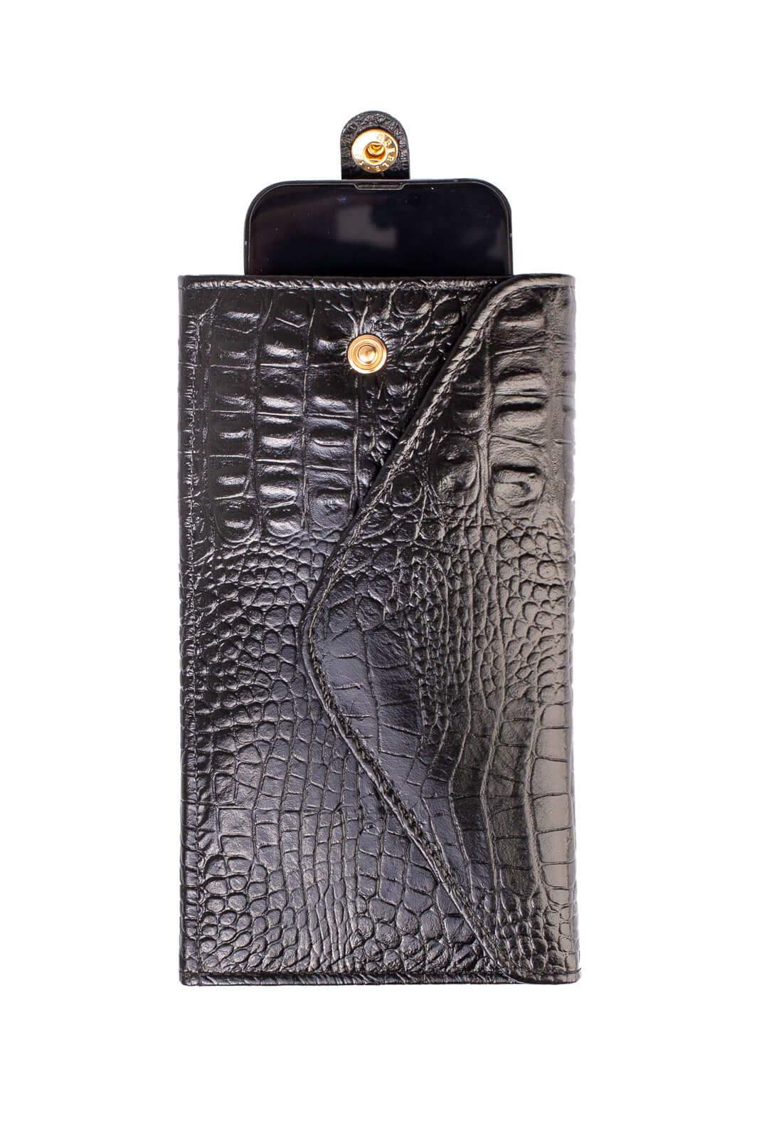 Carteira feminina de couro croco Clara 10,5x19cm - Enluaze