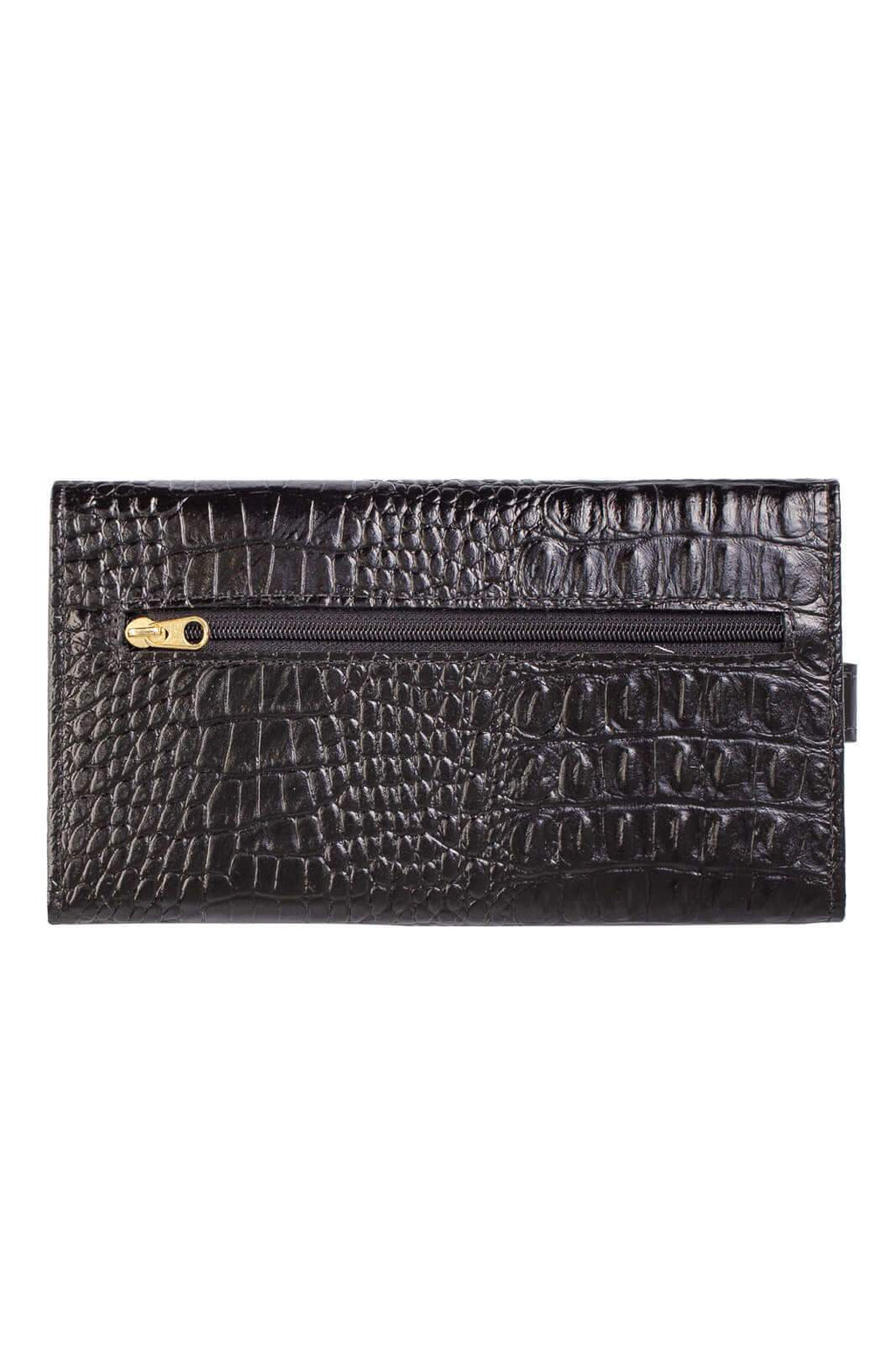 Carteira feminina de couro croco Clara 10,5x19cm - Enluaze