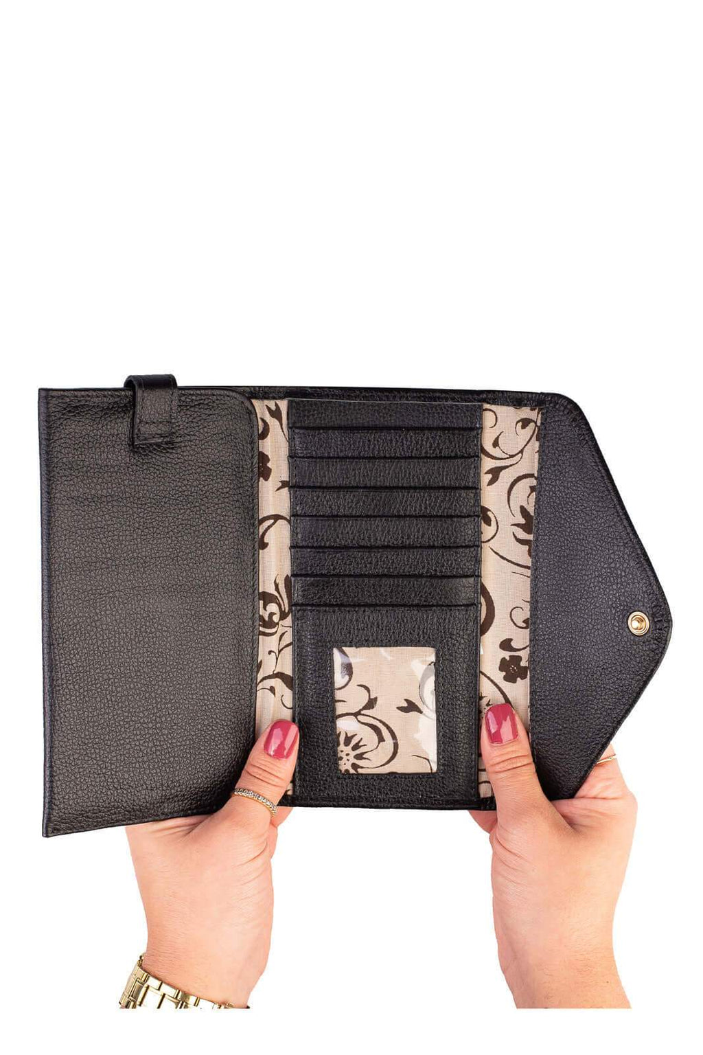 Carteira feminina de couro liso Clara 10,5x19cm - Enluaze