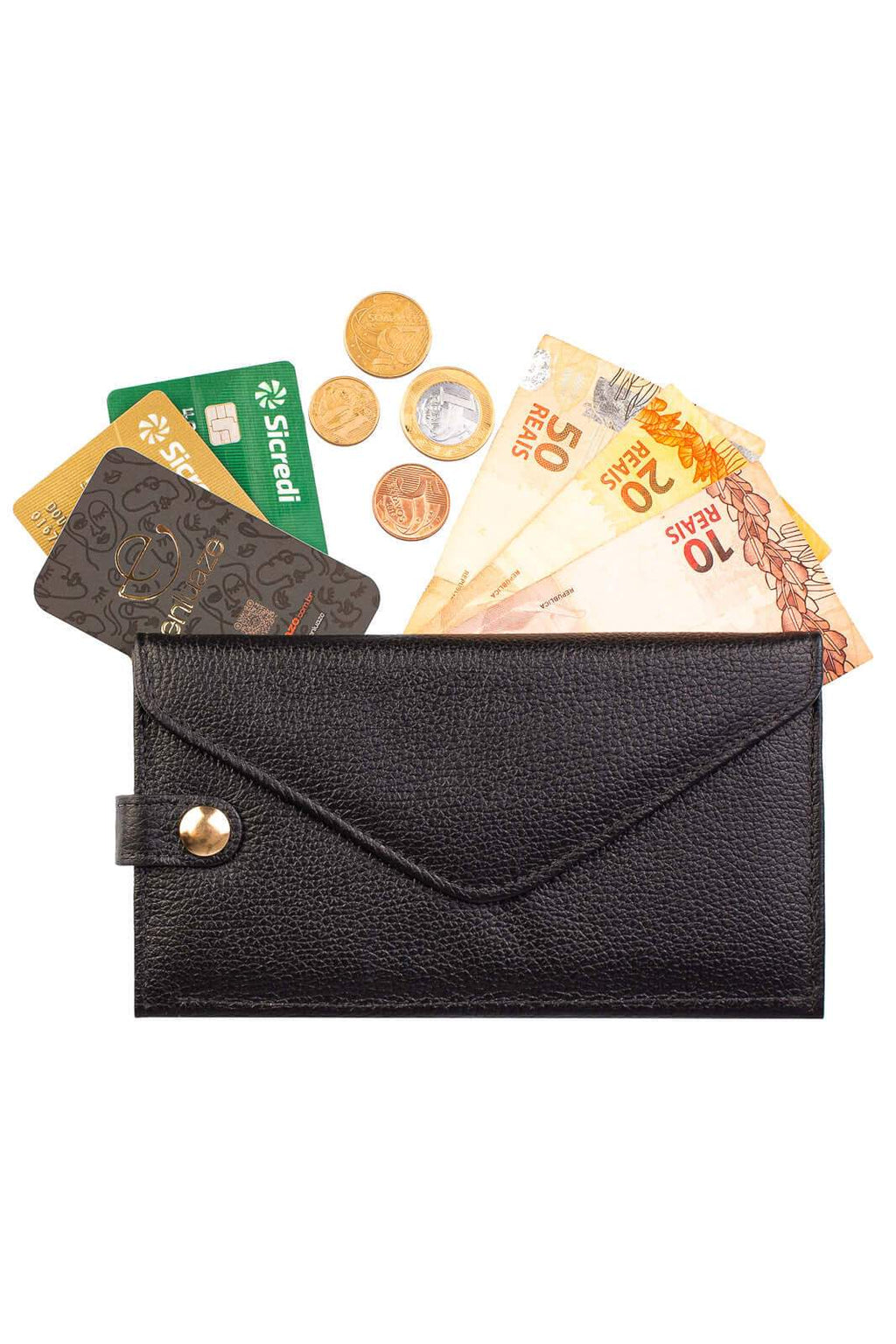 Carteira feminina de couro liso Clara 10,5x19cm - Enluaze