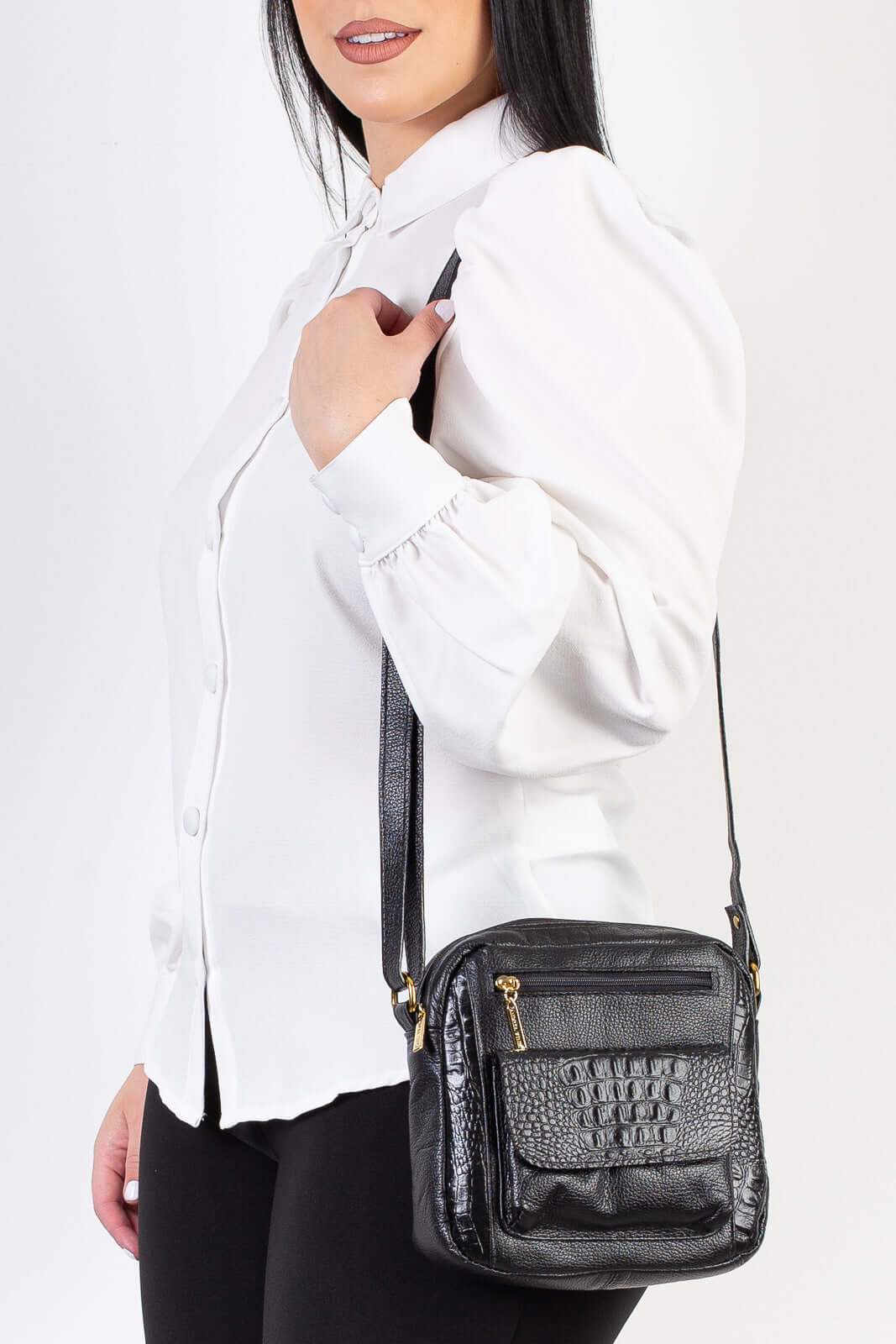 Bolsa transversal pequena de couro croco Clarice - Enluaze
