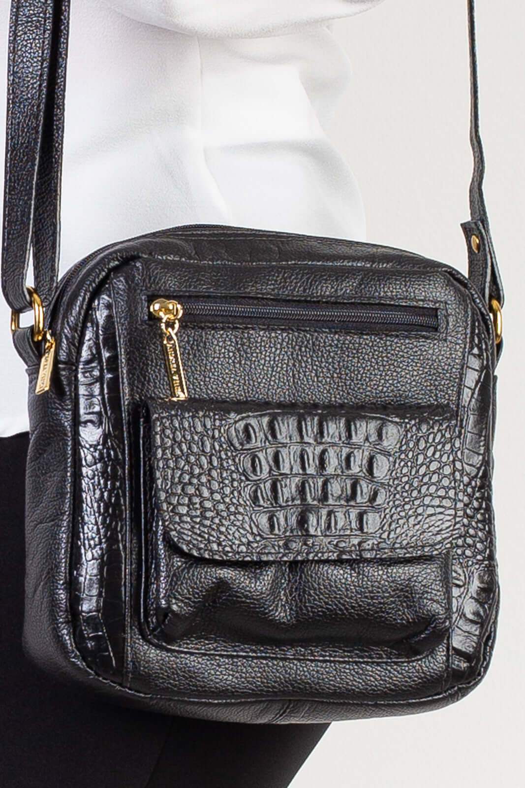 Bolsa transversal pequena de couro croco Clarice - Enluaze